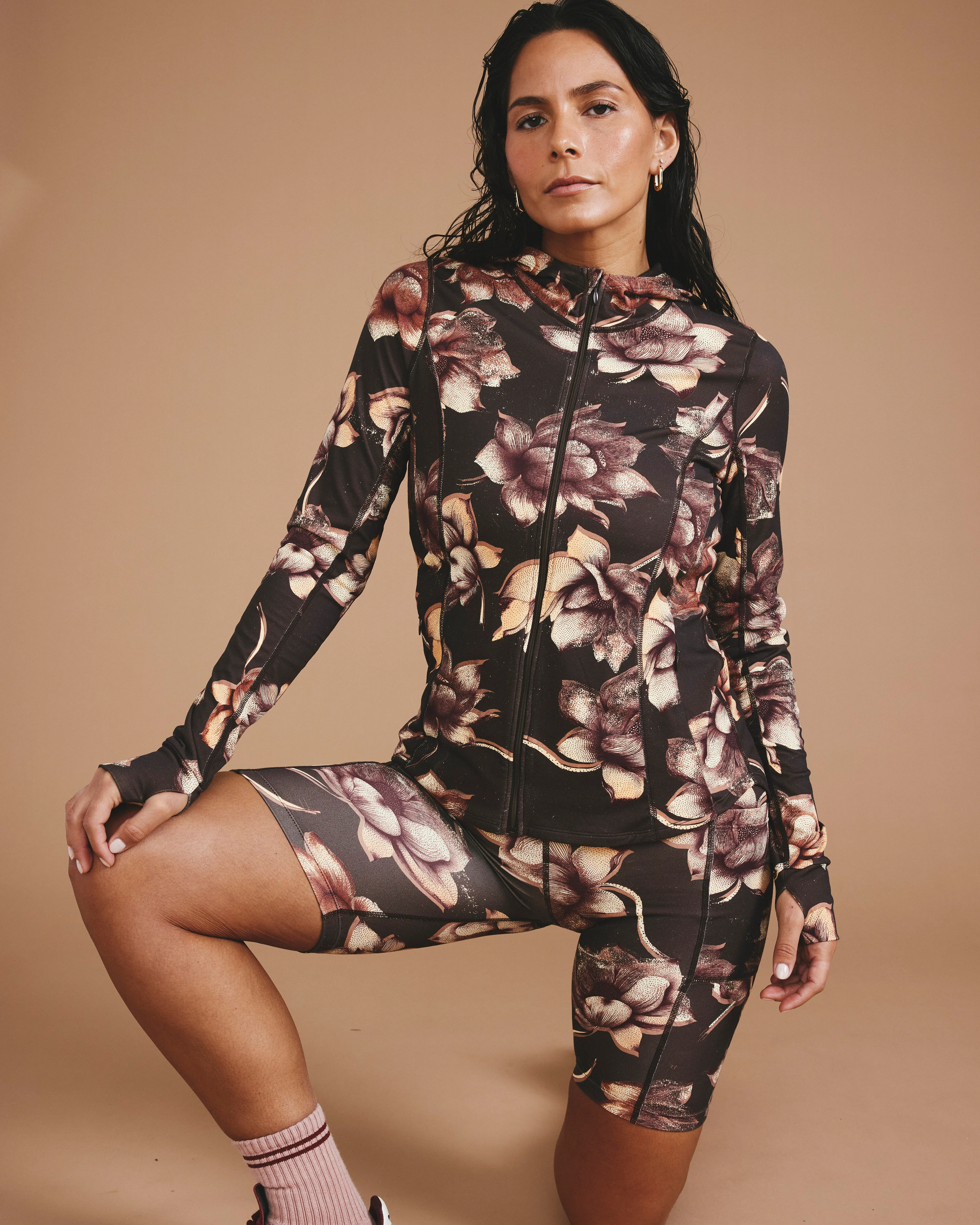 Next-to-Naked Hooded Zip Jacket - Lotus Print - Image 4