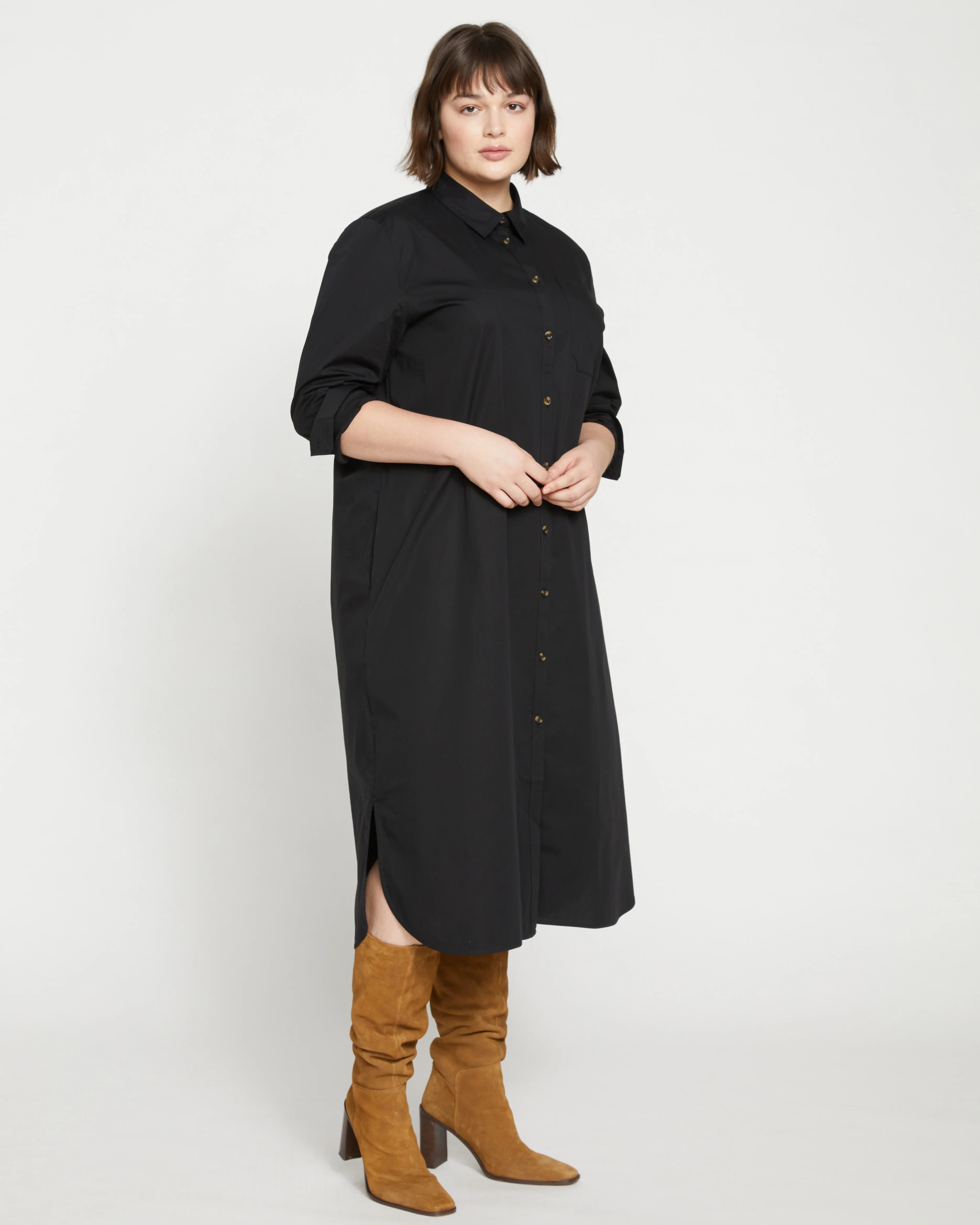 Odeon Stretch Poplin Shirtdress - Black - Image 3