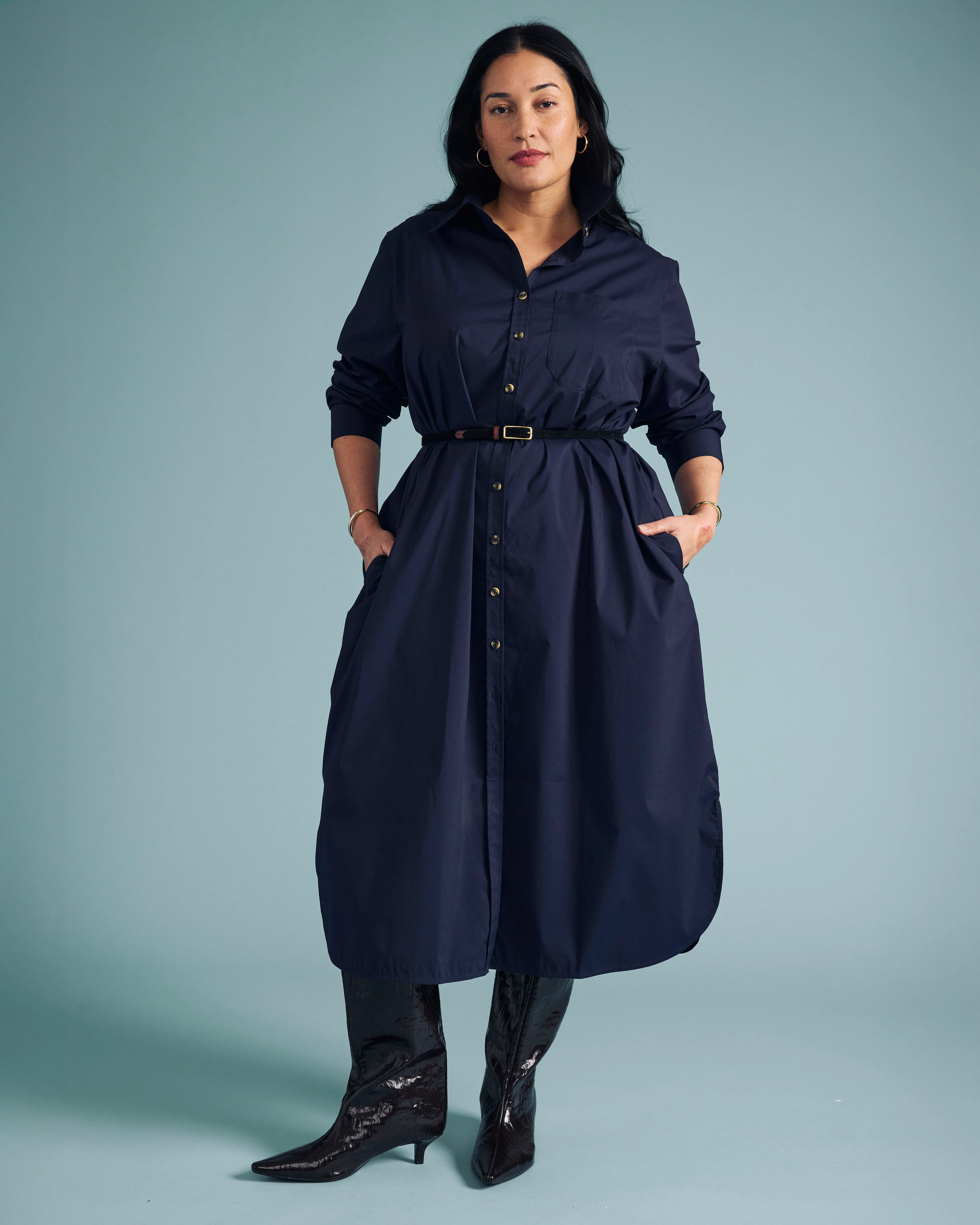 Odeon Stretch Poplin Shirtdress - Navy - Image 4