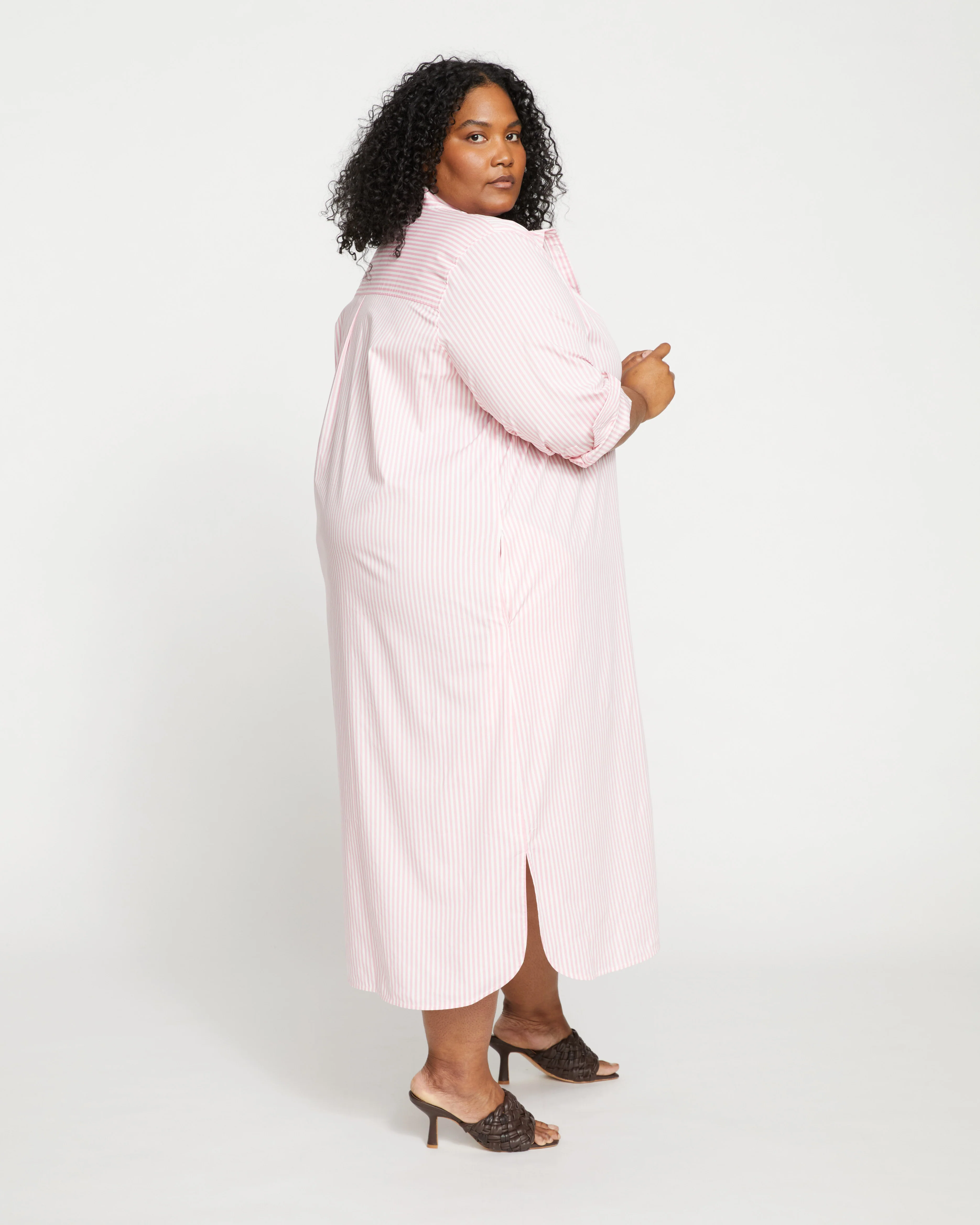 Odeon Stretch Poplin Shirtdress - Pink/White Stripe - Image 4