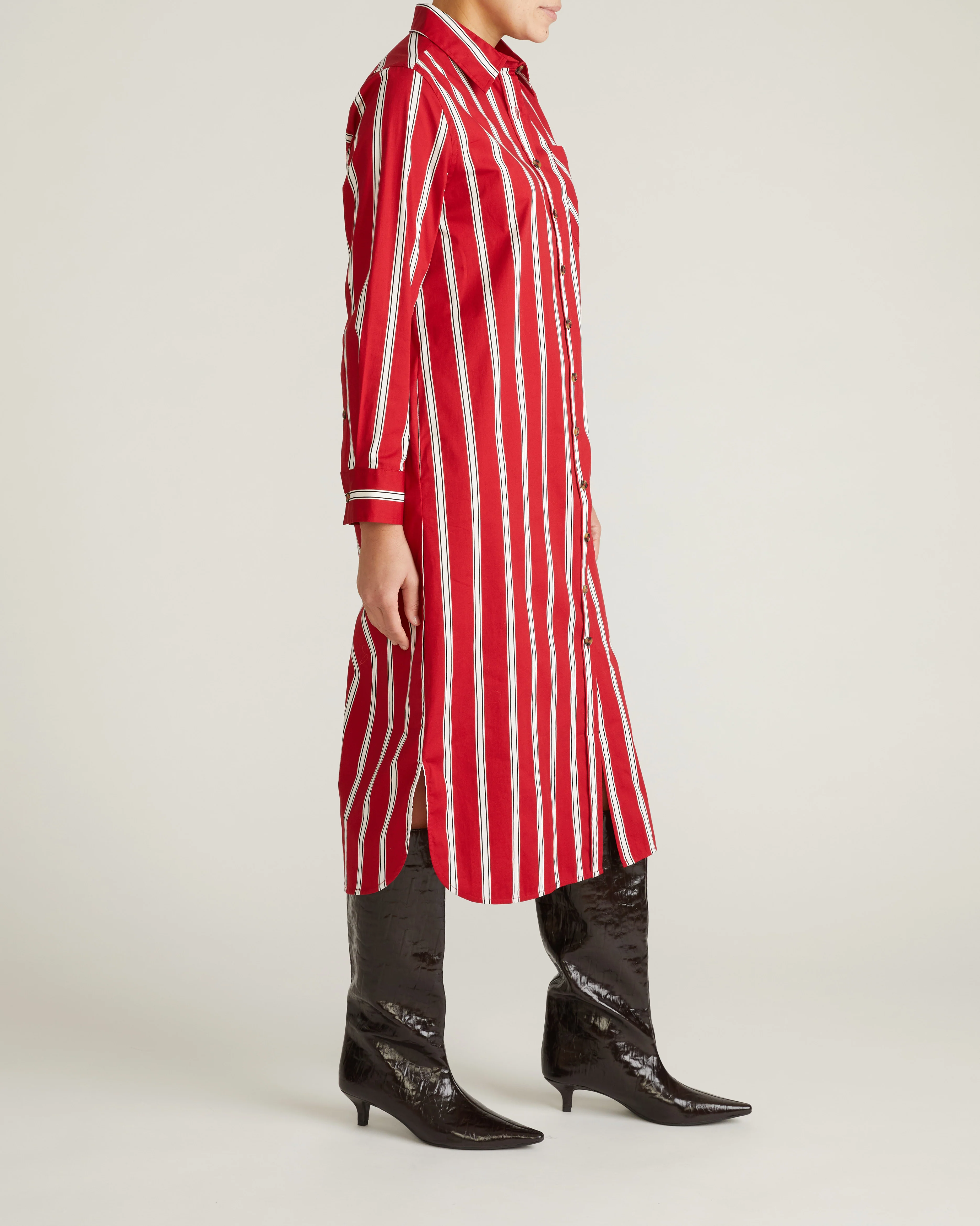 Odeon Stretch Poplin Shirtdress - Red/Black/White Stripe - Image 5