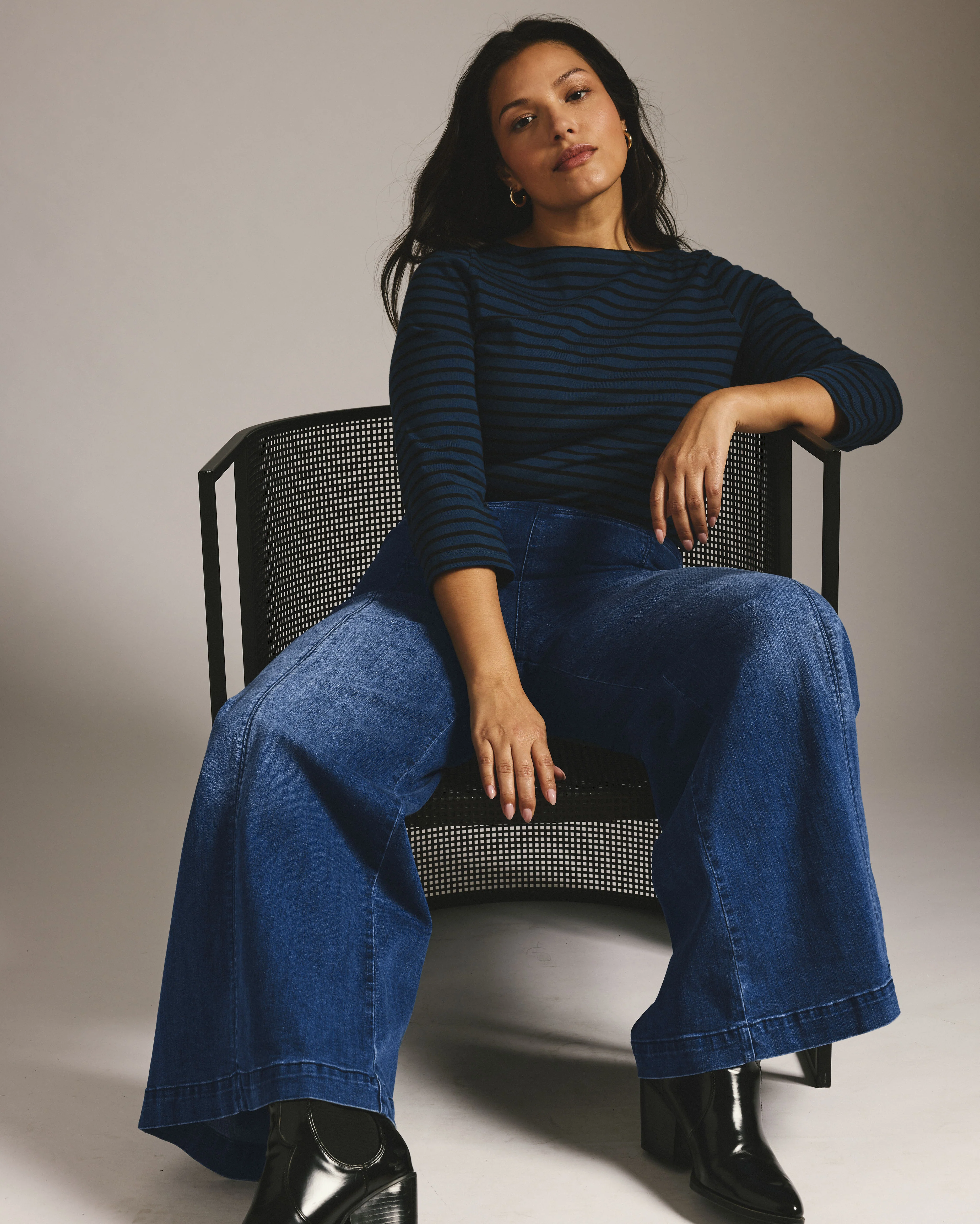 Olivia Pintuck Wide Leg Jeans - True Blue - Image 6