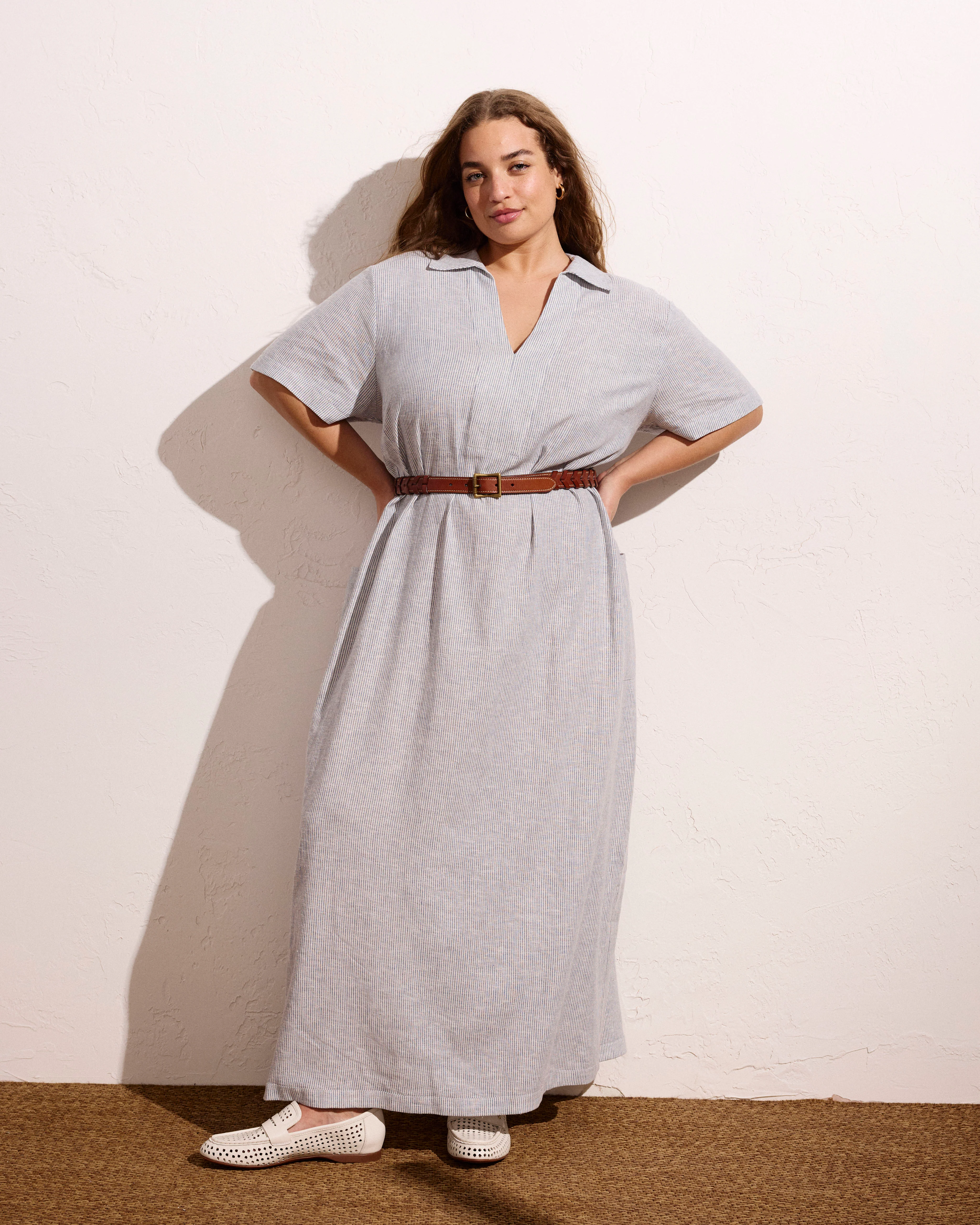 Padma Polo Neck Linen Dress - Beach Stripe - Image 5