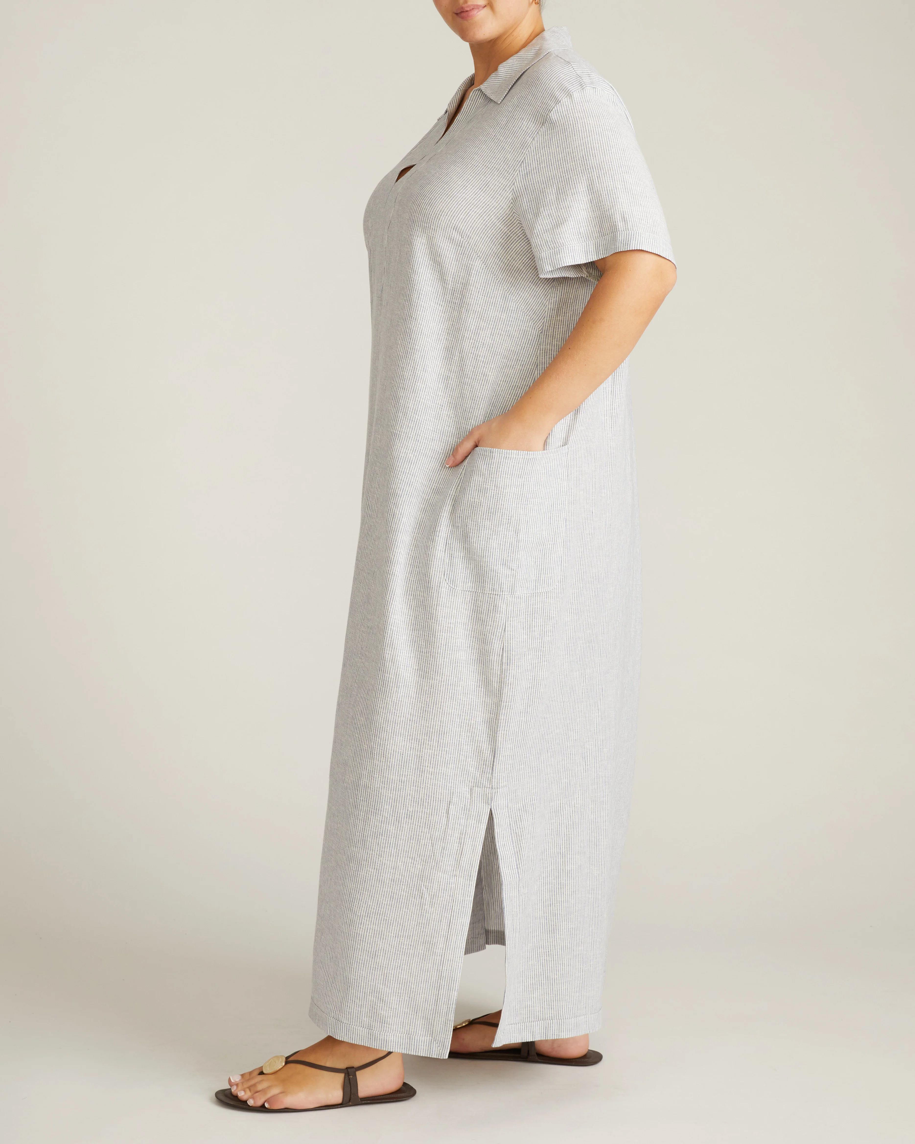 Padma Polo Neck Linen Dress - Beach Stripe - Image 7