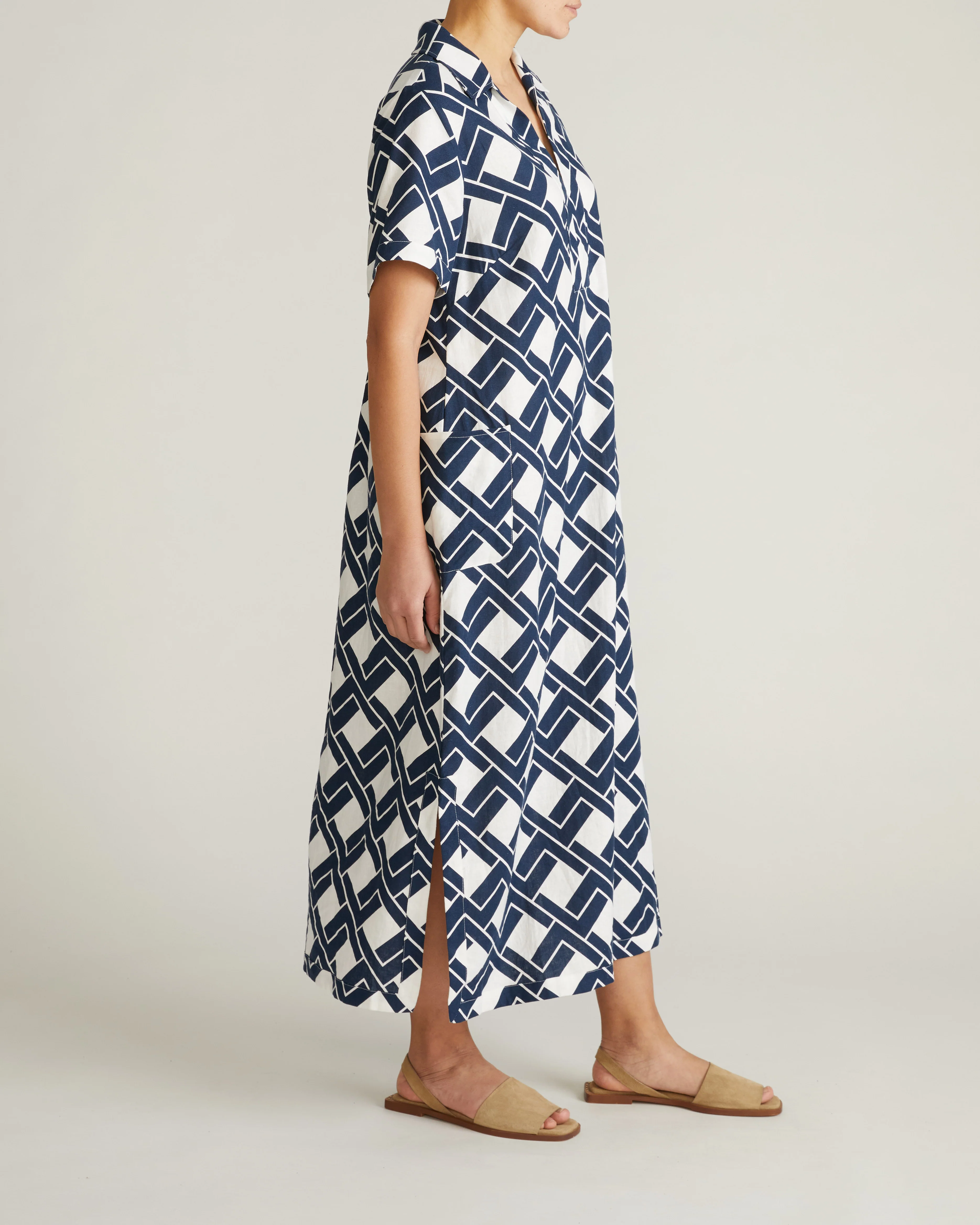 Padma Polo Neck Linen Dress - Geometrica Print - Image 6