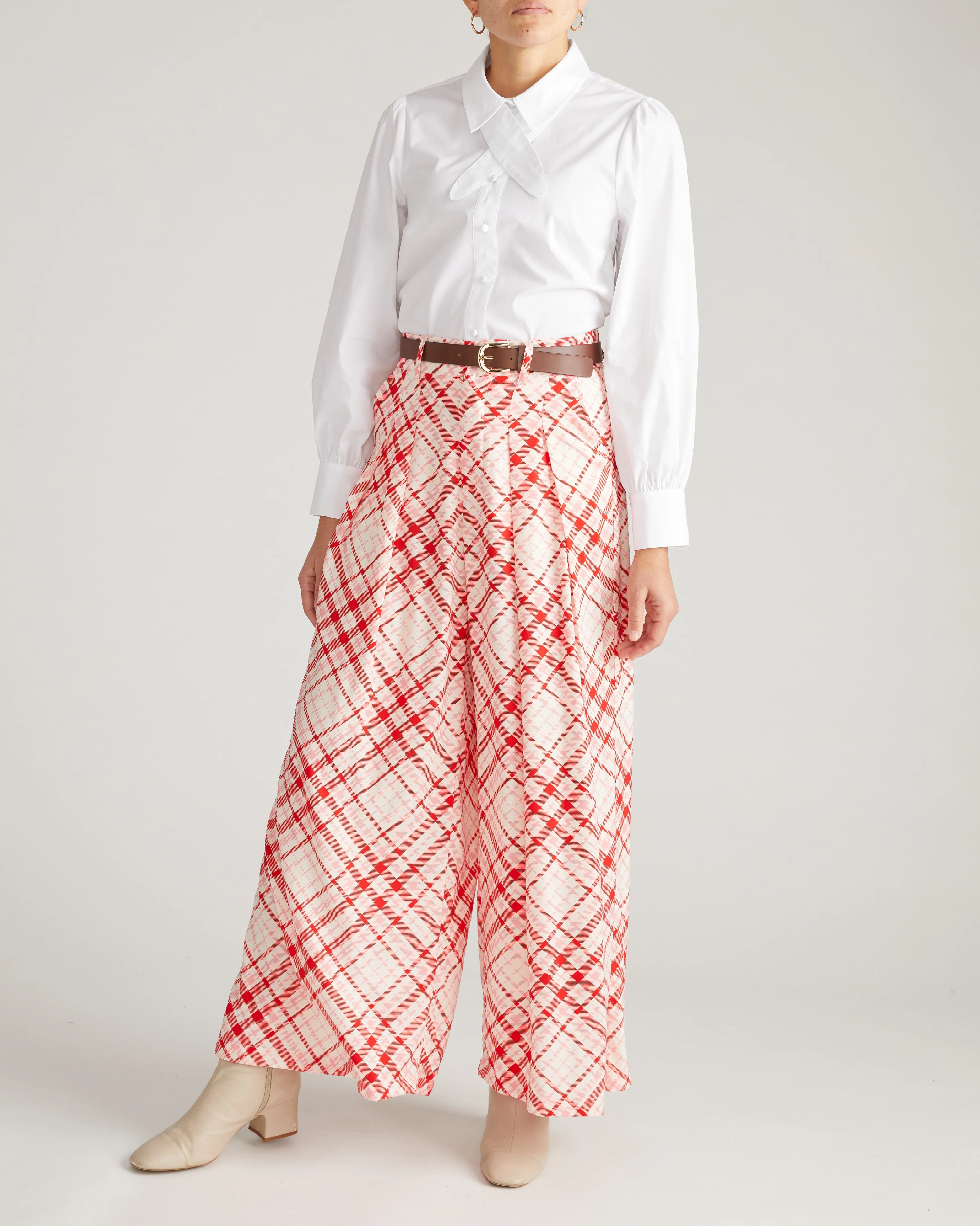 Palais Cooling Cupro Wide Leg Pant - Red Plaid Print - Image 2