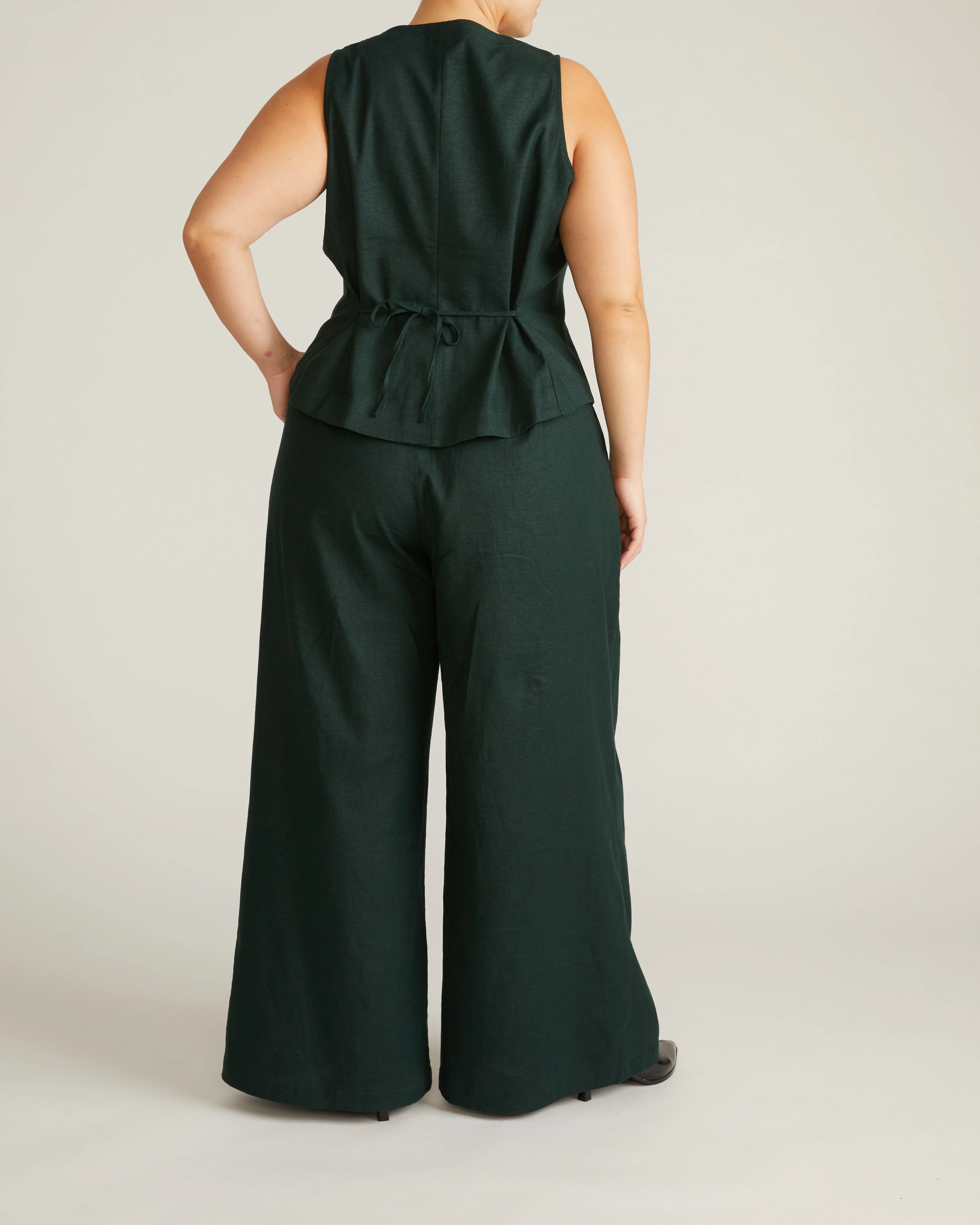 Palais Stretch Linen Wide Leg Pant - Forest Green - Image 10
