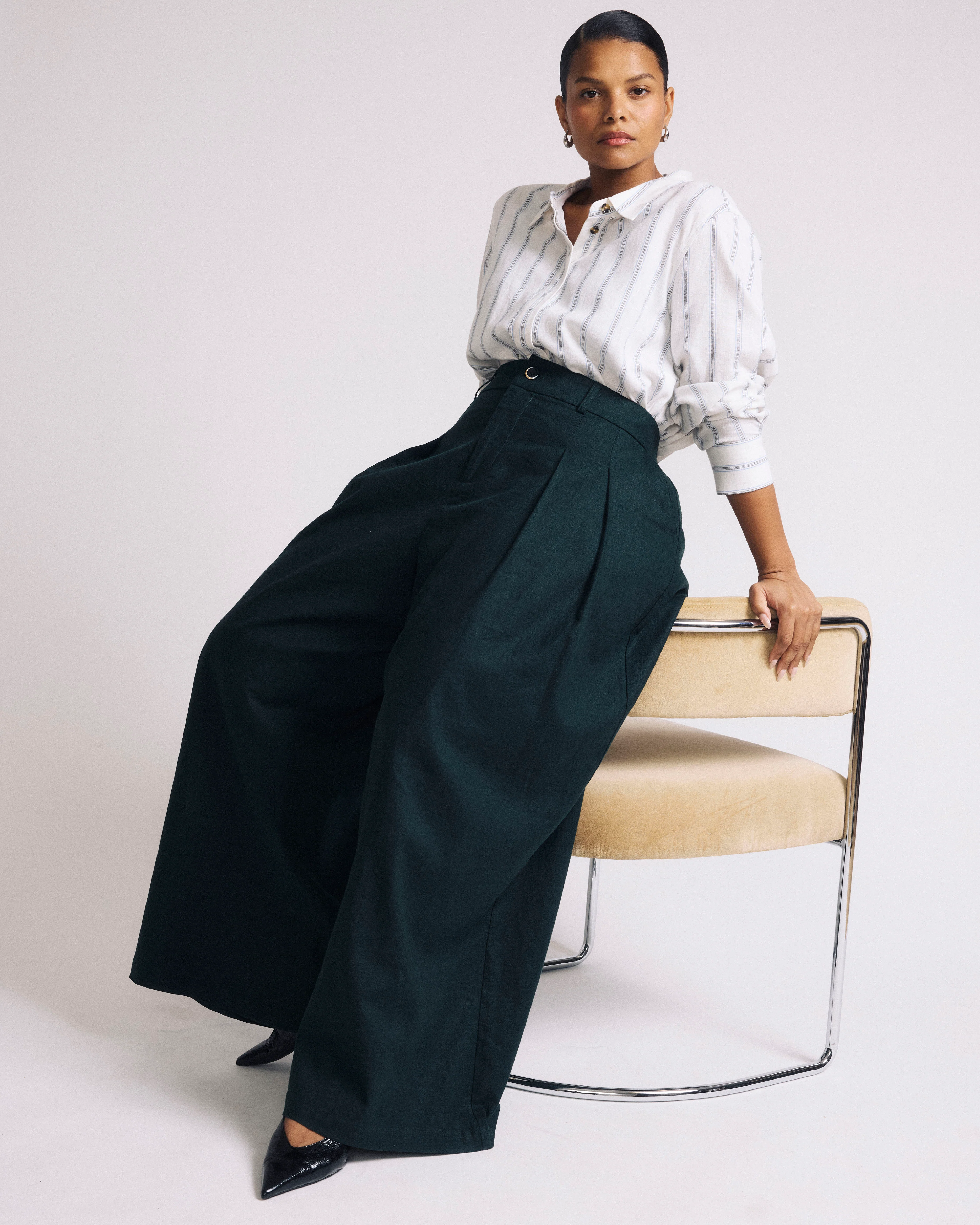Palais Stretch Linen Wide Leg Pant - Forest Green - Image 4