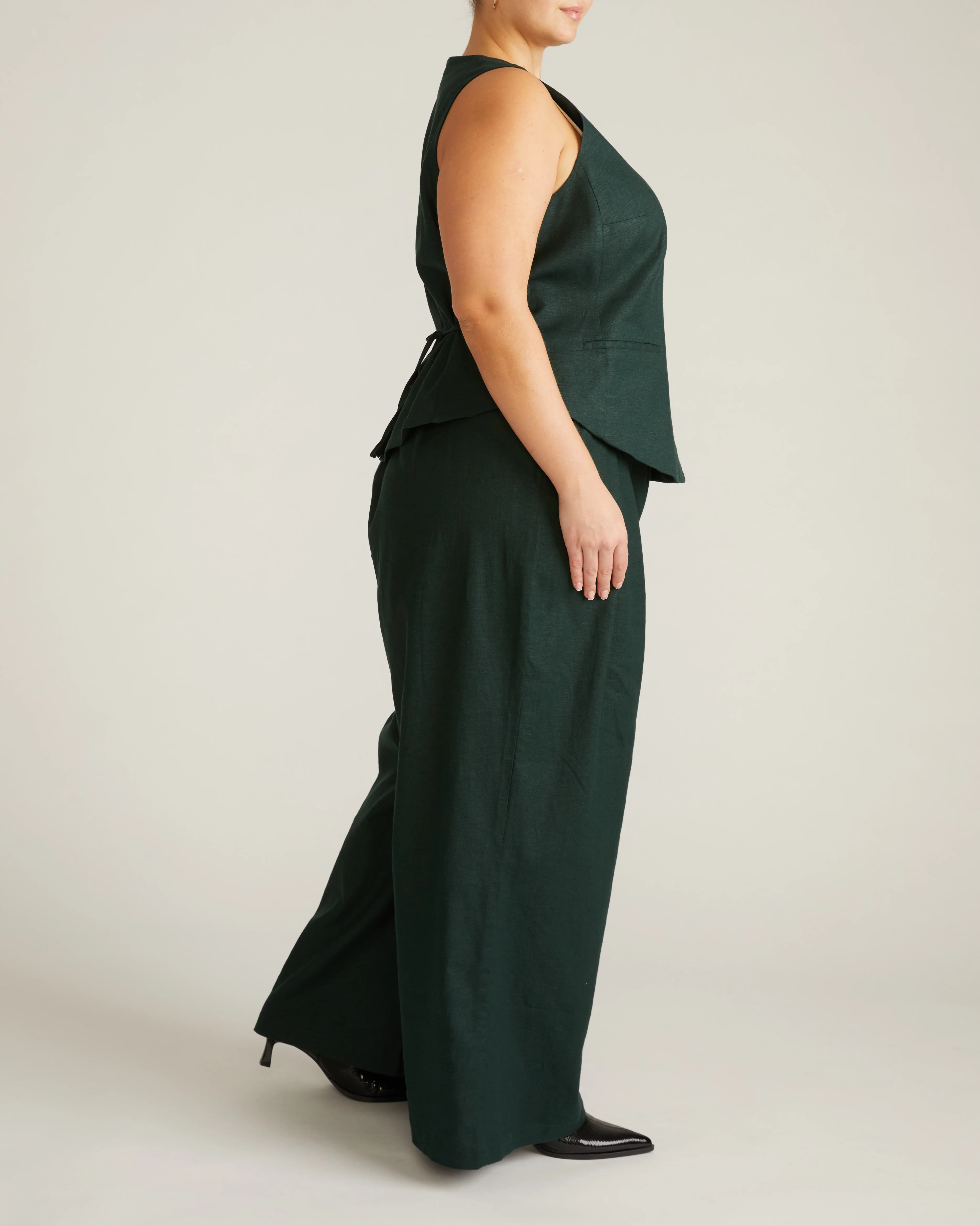 Palais Stretch Linen Wide Leg Pant - Forest Green - Image 9