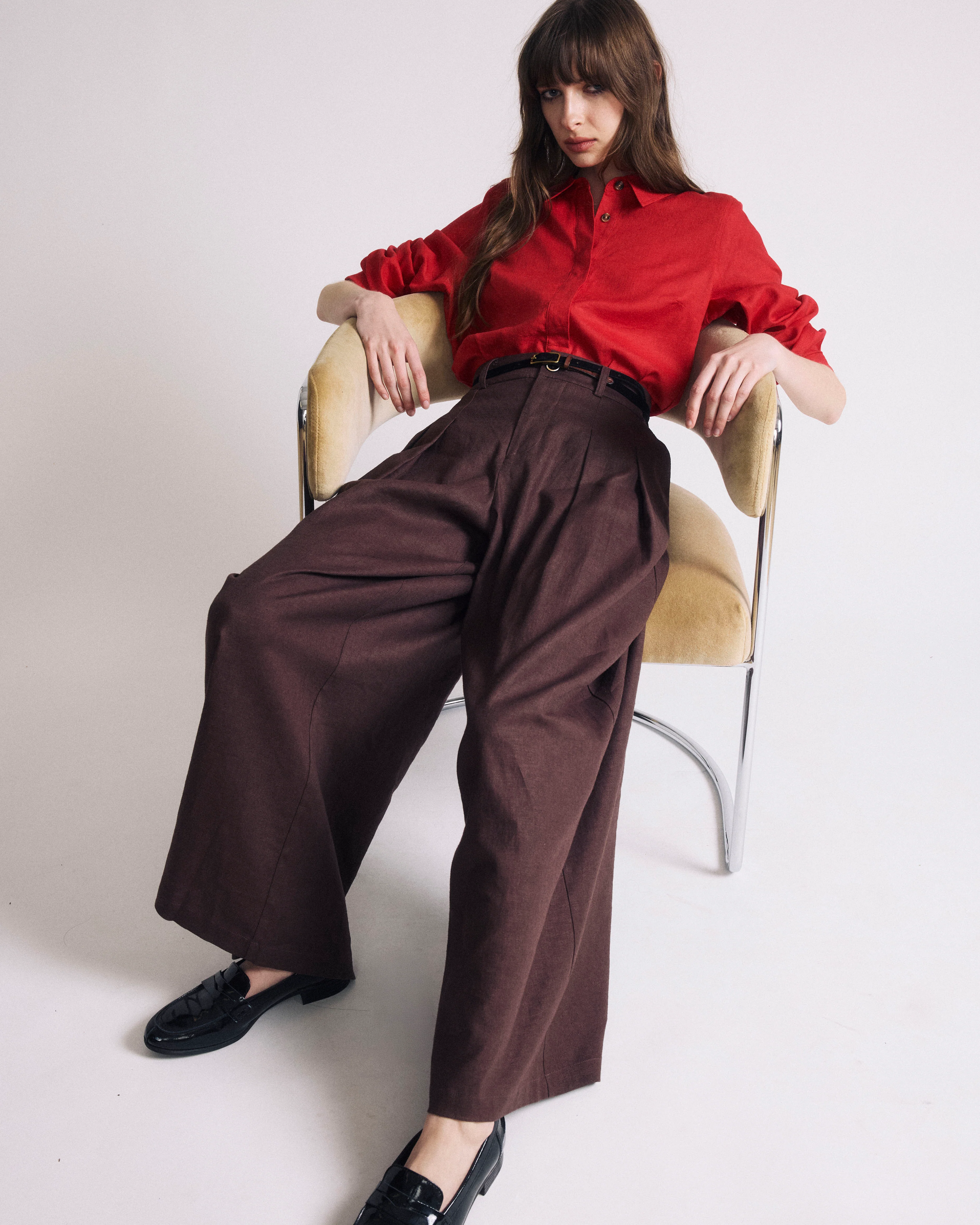 Palais Stretch Linen Wide Leg Pant - Sophisticated Brown - Image 4