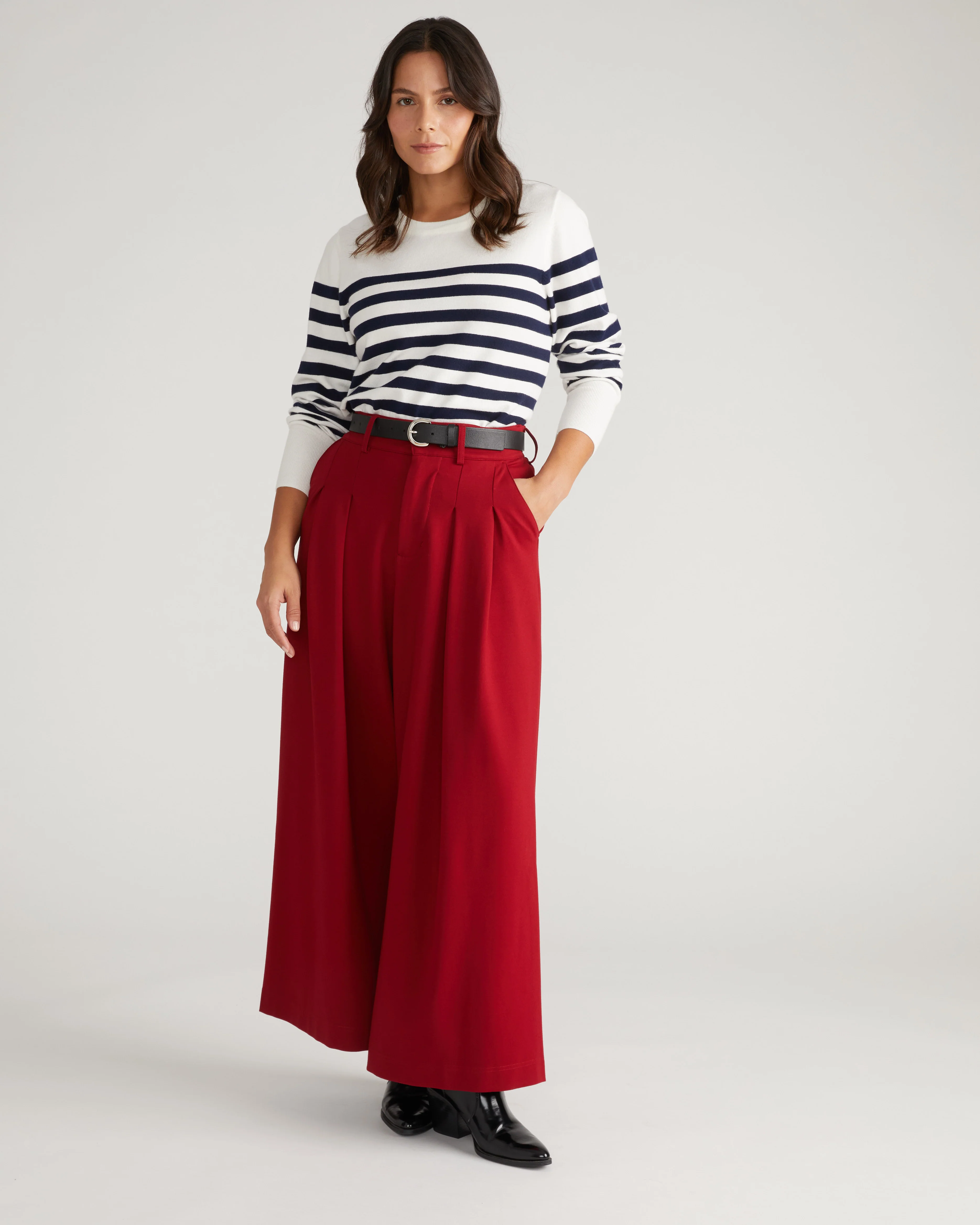 Palais Wide Leg Ponte Pants - Garnet - Image 4