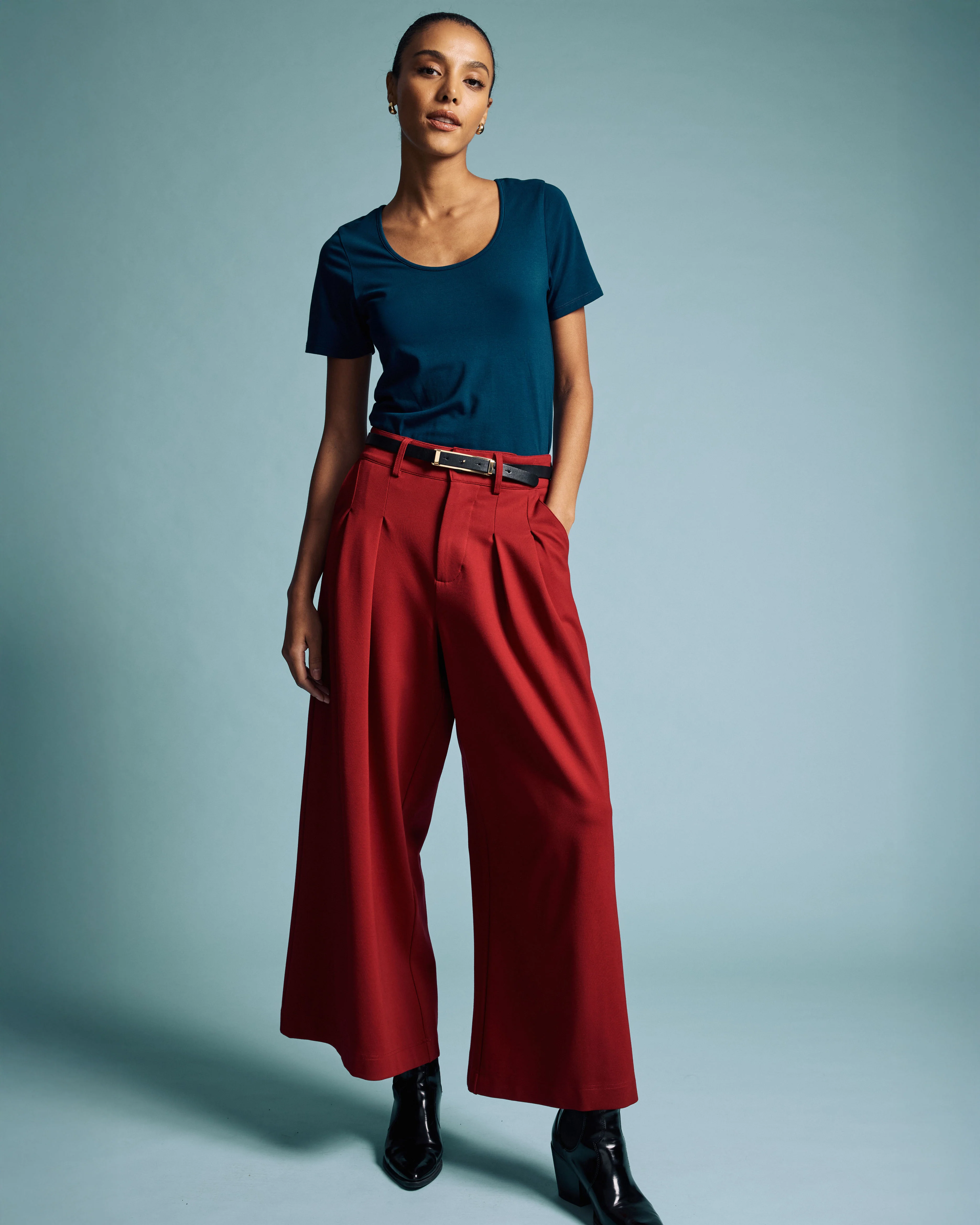 Palais Wide Leg Ponte Pants - Garnet - Image 8