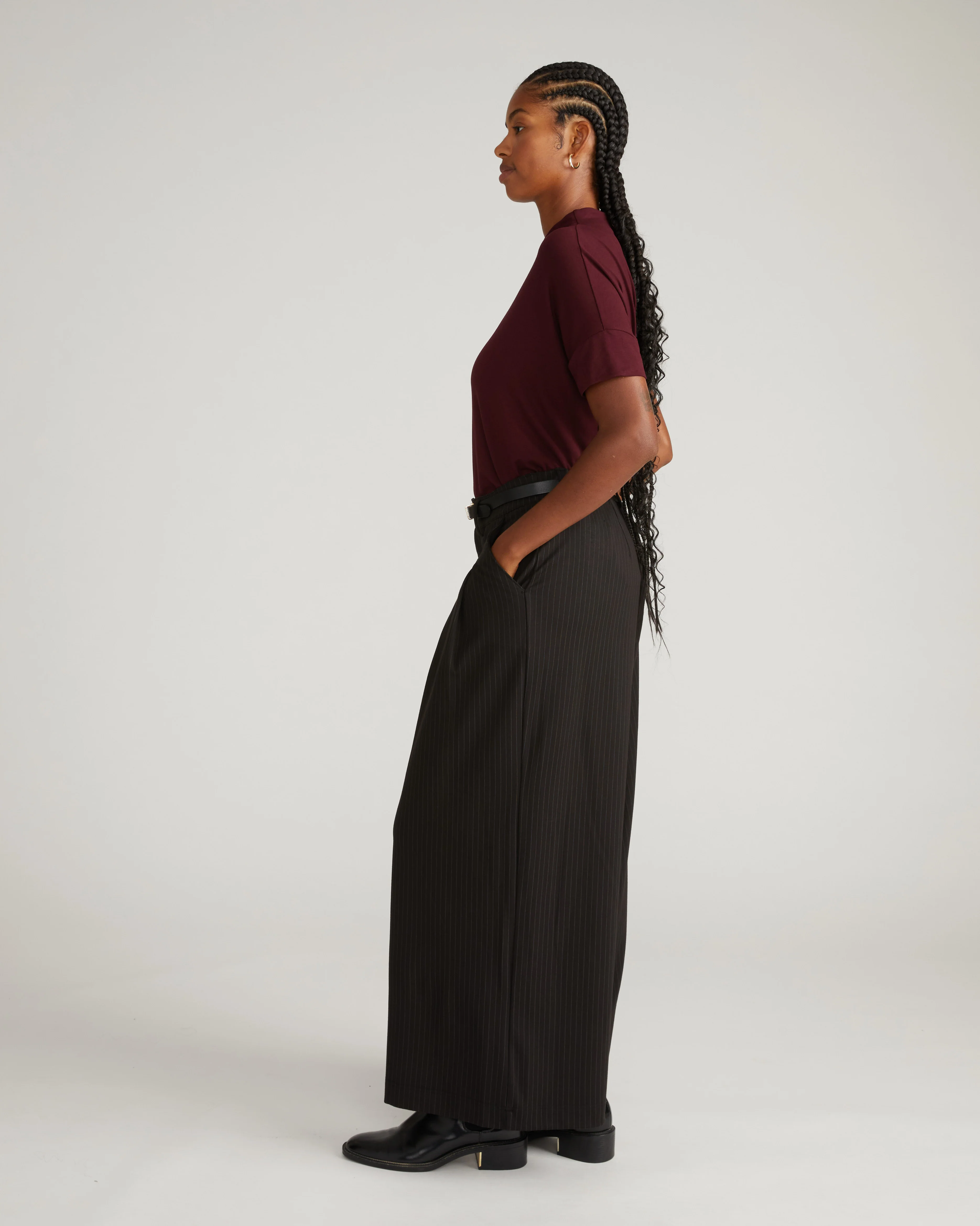 Palais Wide Leg Ponte Pants - Slate Pinstripe - Image 2