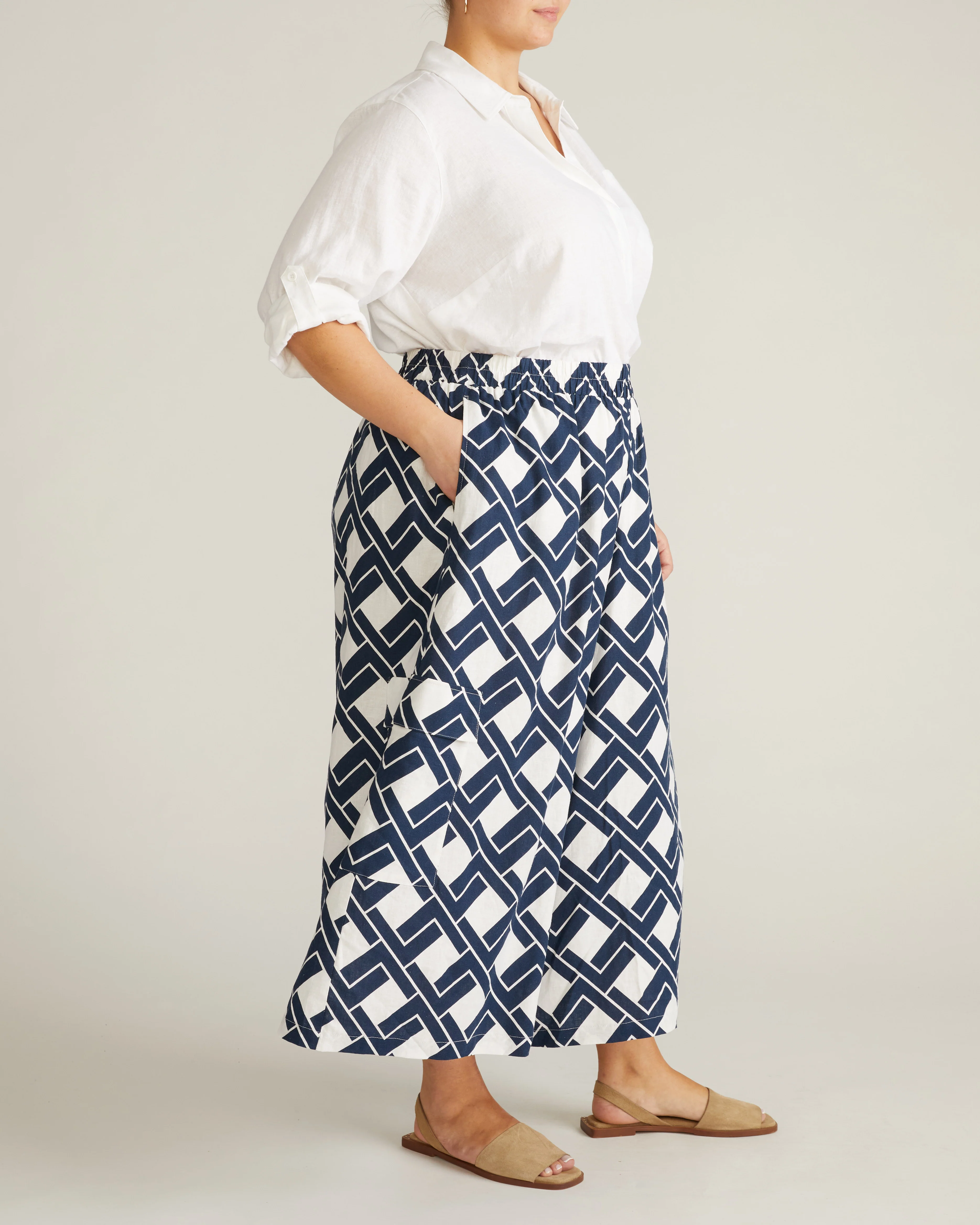 Palazzo Cargo Linen Pant - Geometrica Print - Image 4