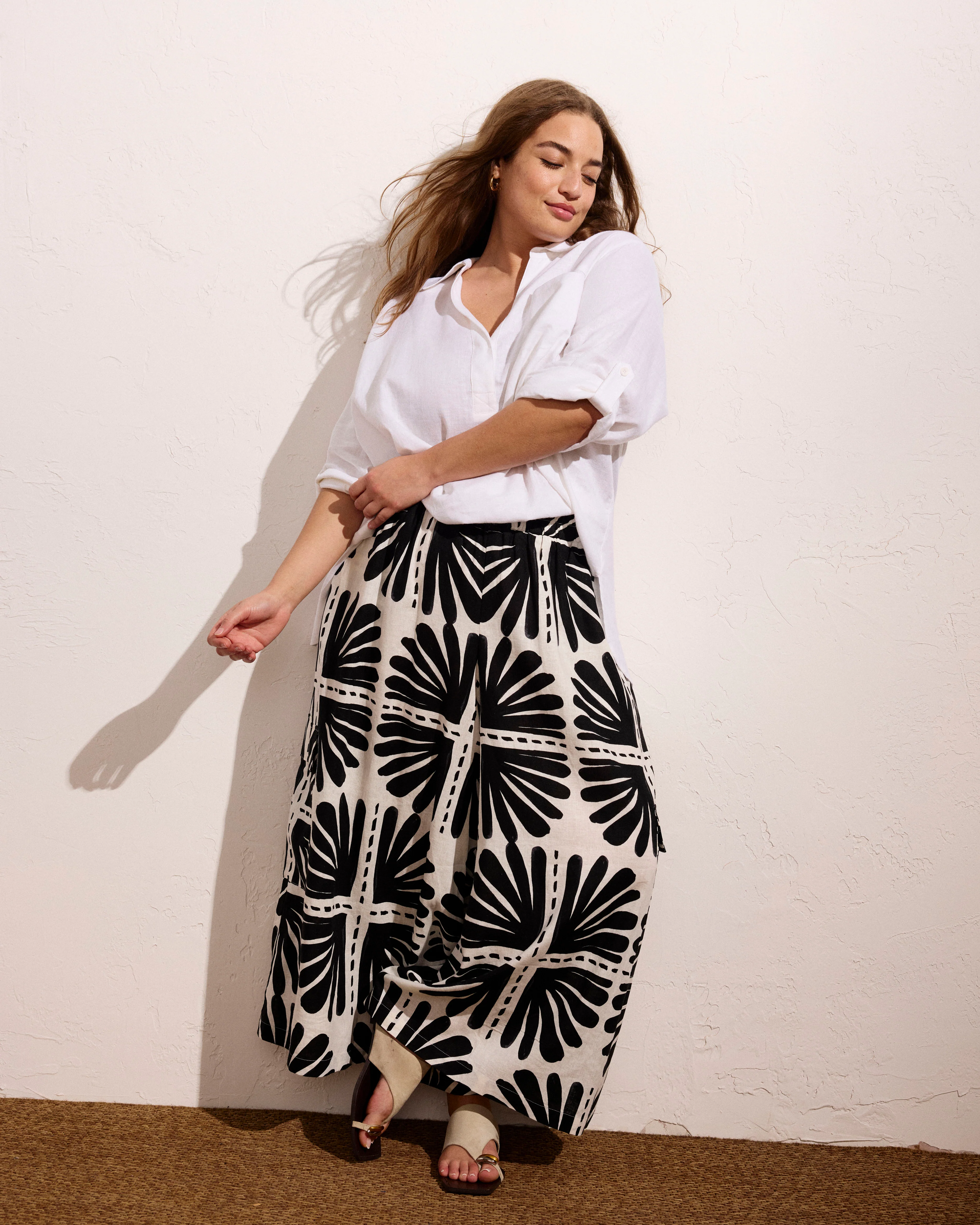 Palazzo Cargo Linen Pant - Ink Bloom Print - Image 2