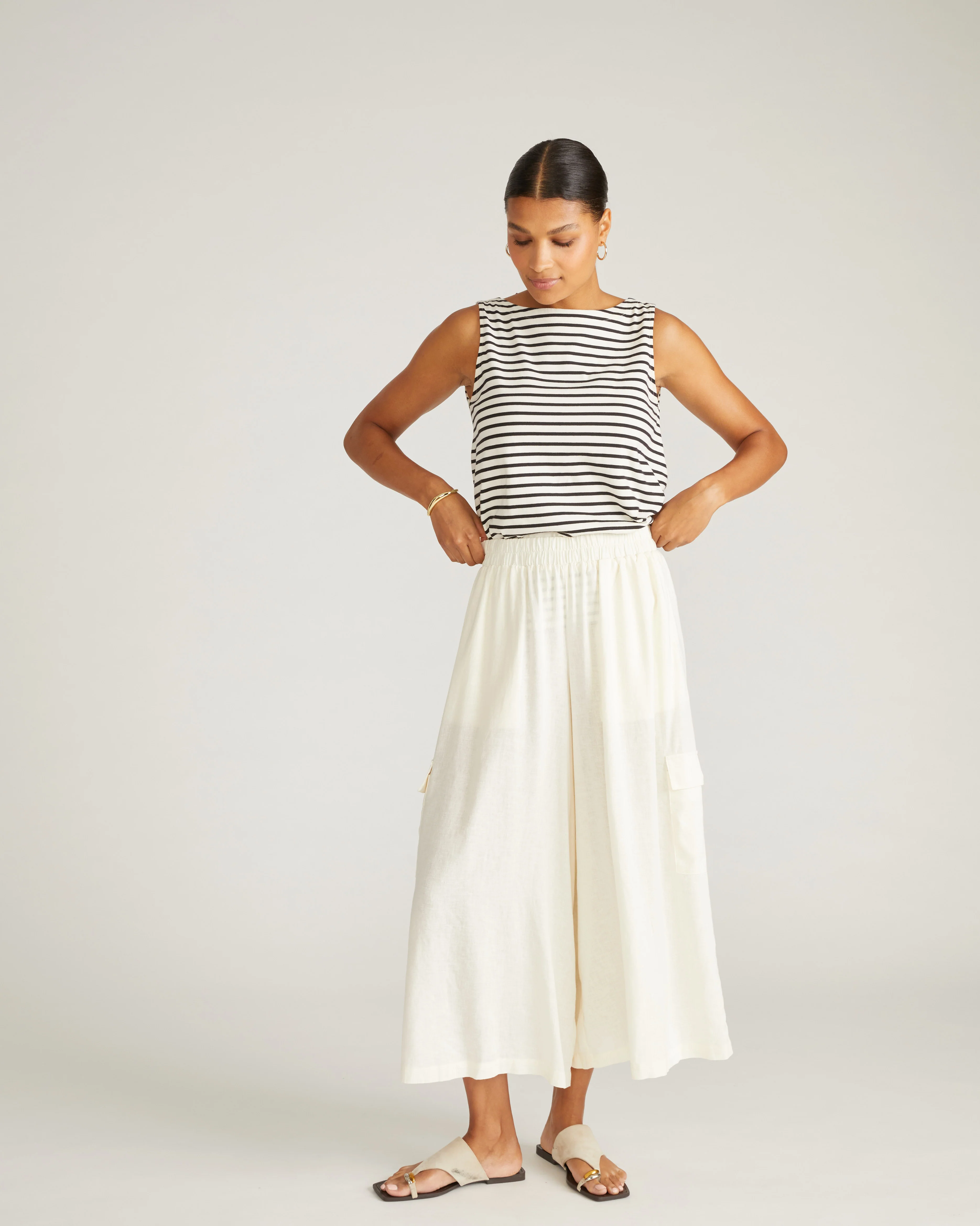 Palazzo Cargo Linen Pant - Natural White - Image 4