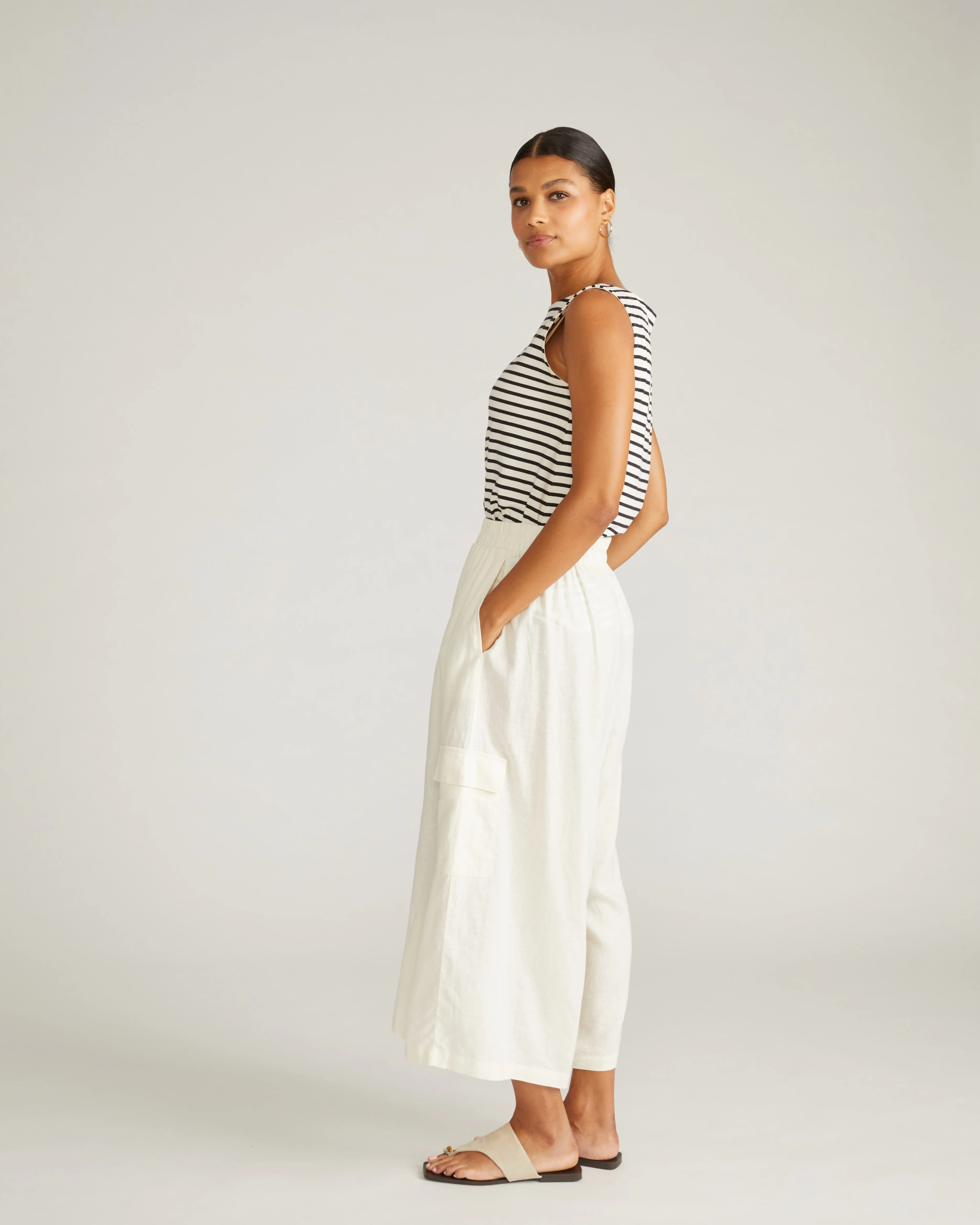 Palazzo Cargo Linen Pant - Natural White - Image 5