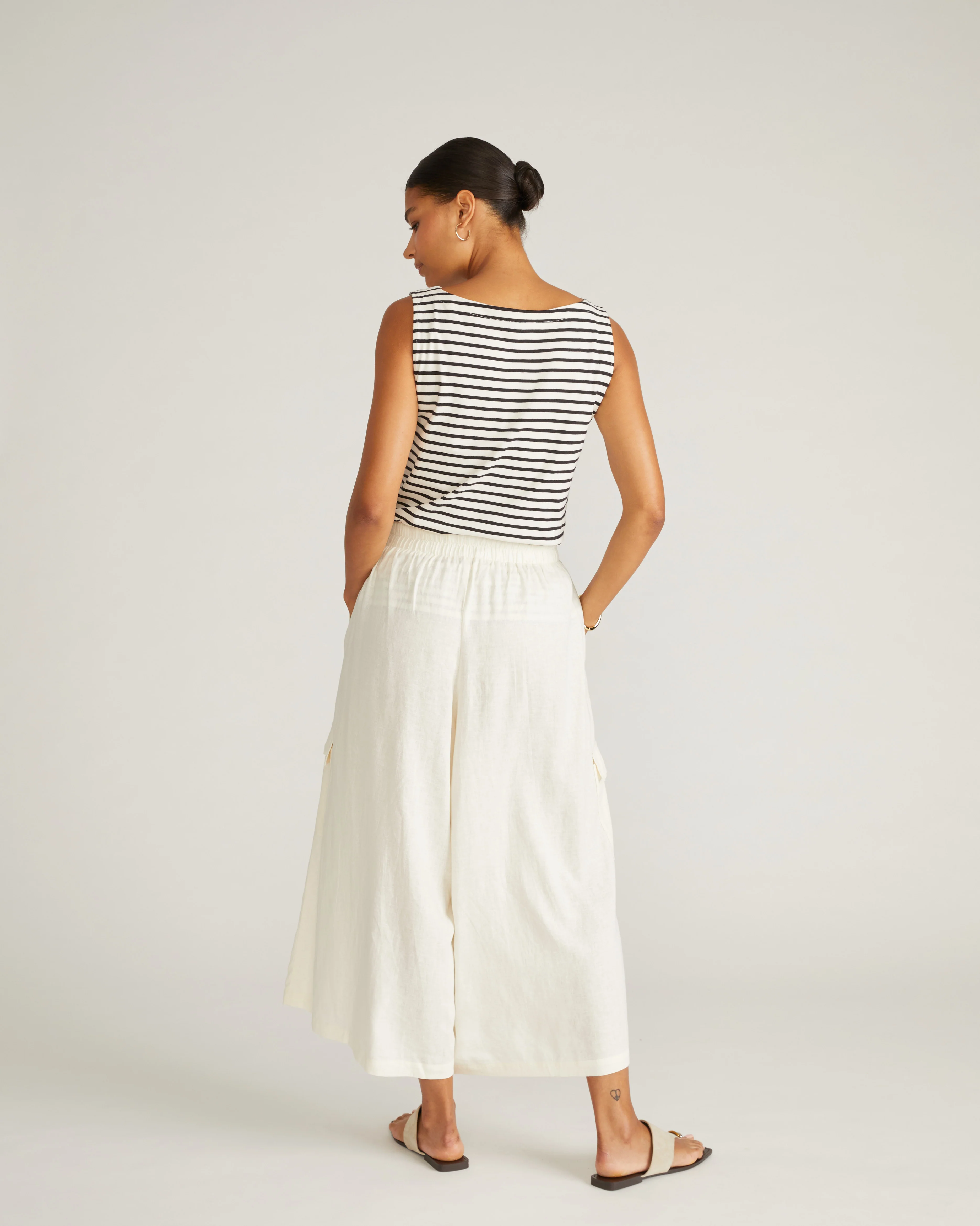 Palazzo Cargo Linen Pant - Natural White - Image 7