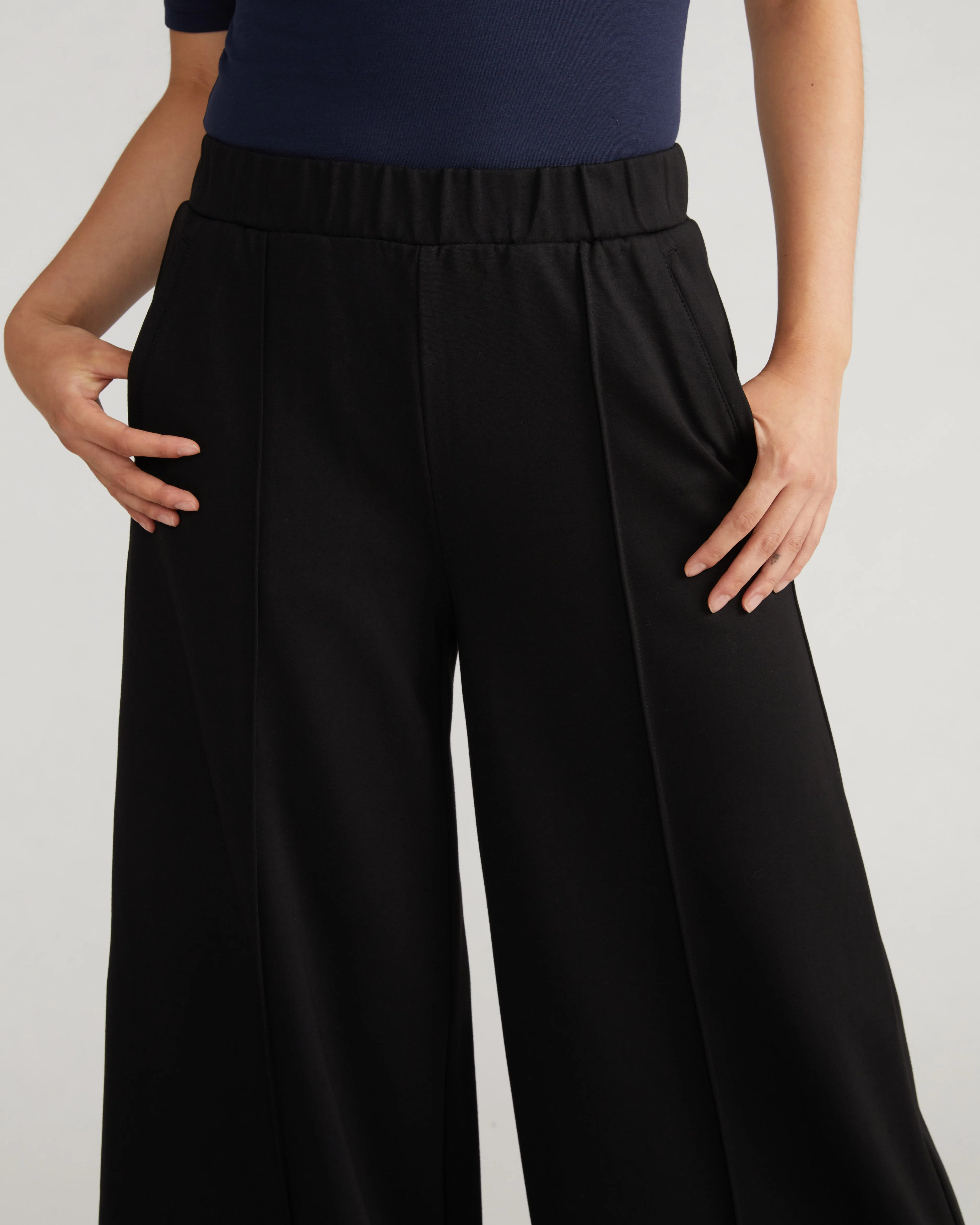 Pam Pintuck Wide Leg Ponte Pants - Black - Image 4