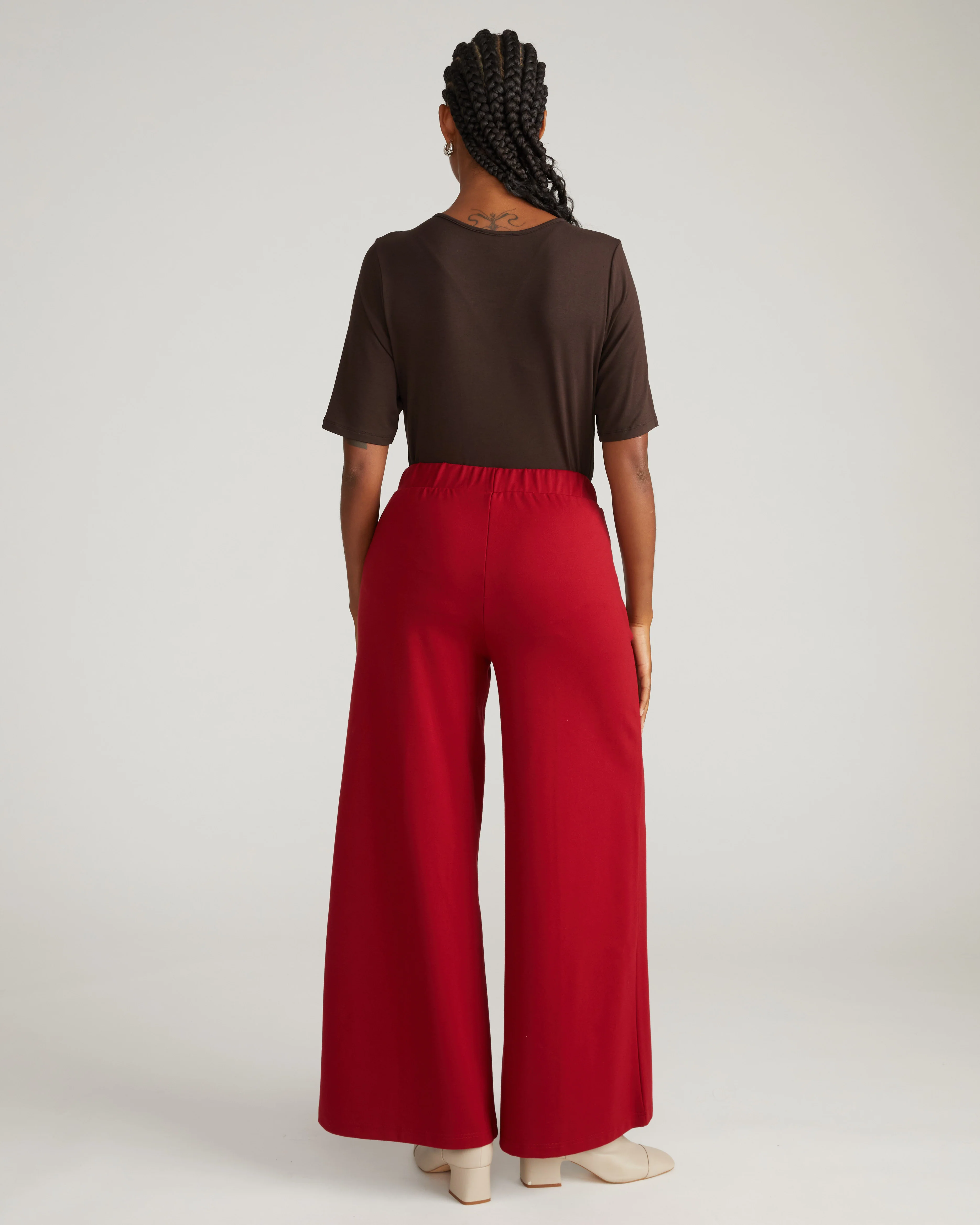 Pam Pintuck Wide Leg Ponte Pants - Garnet - Image 4