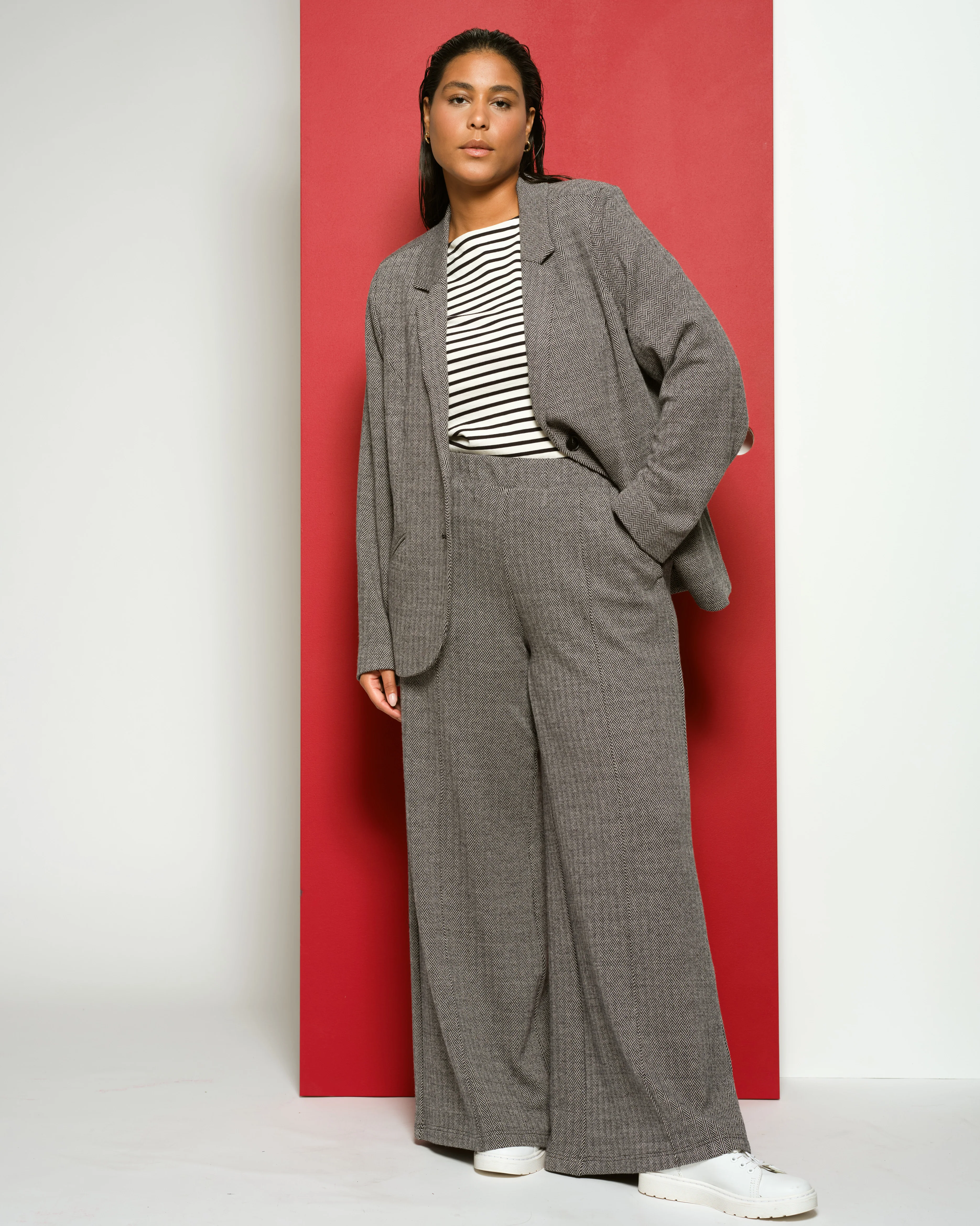 Pam Pintuck Wide Leg Ponte Pants - Herringbone Tweed - Image 2