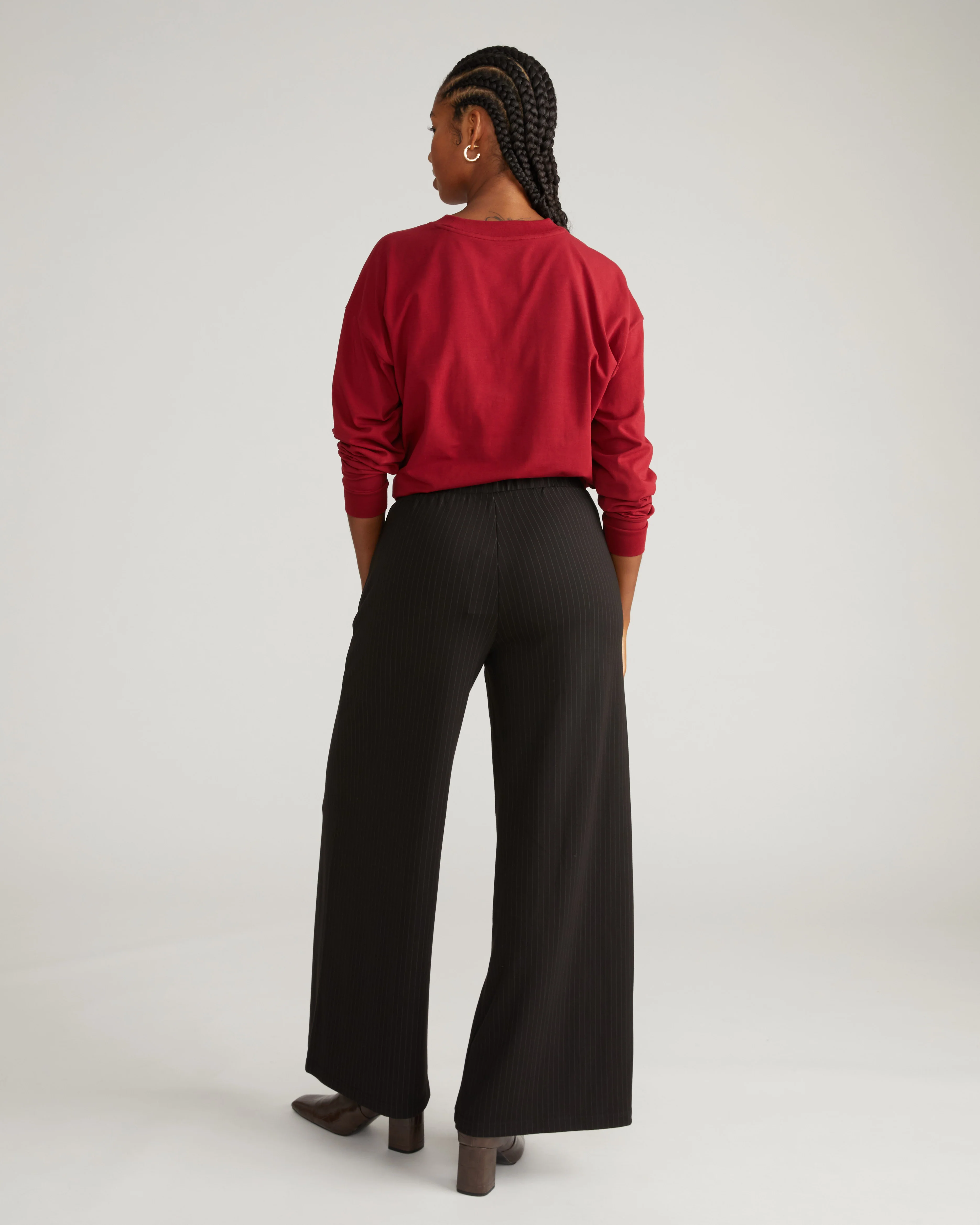 Pam Pintuck Wide Leg Ponte Pants - Slate Pinstripe - Image 4