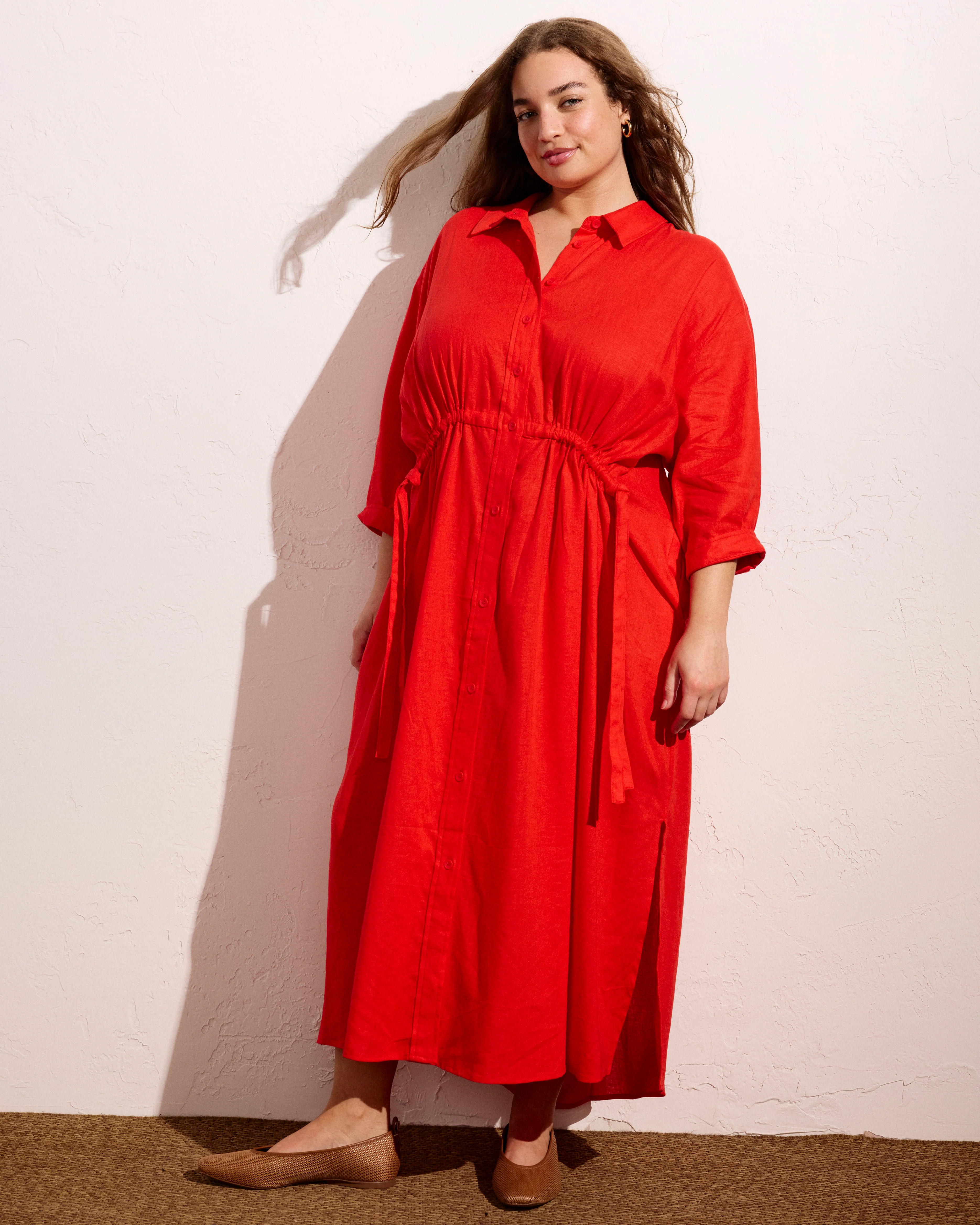 Paros Drawstring Linen Shirtdress - Shoreline Sunset - Image 2