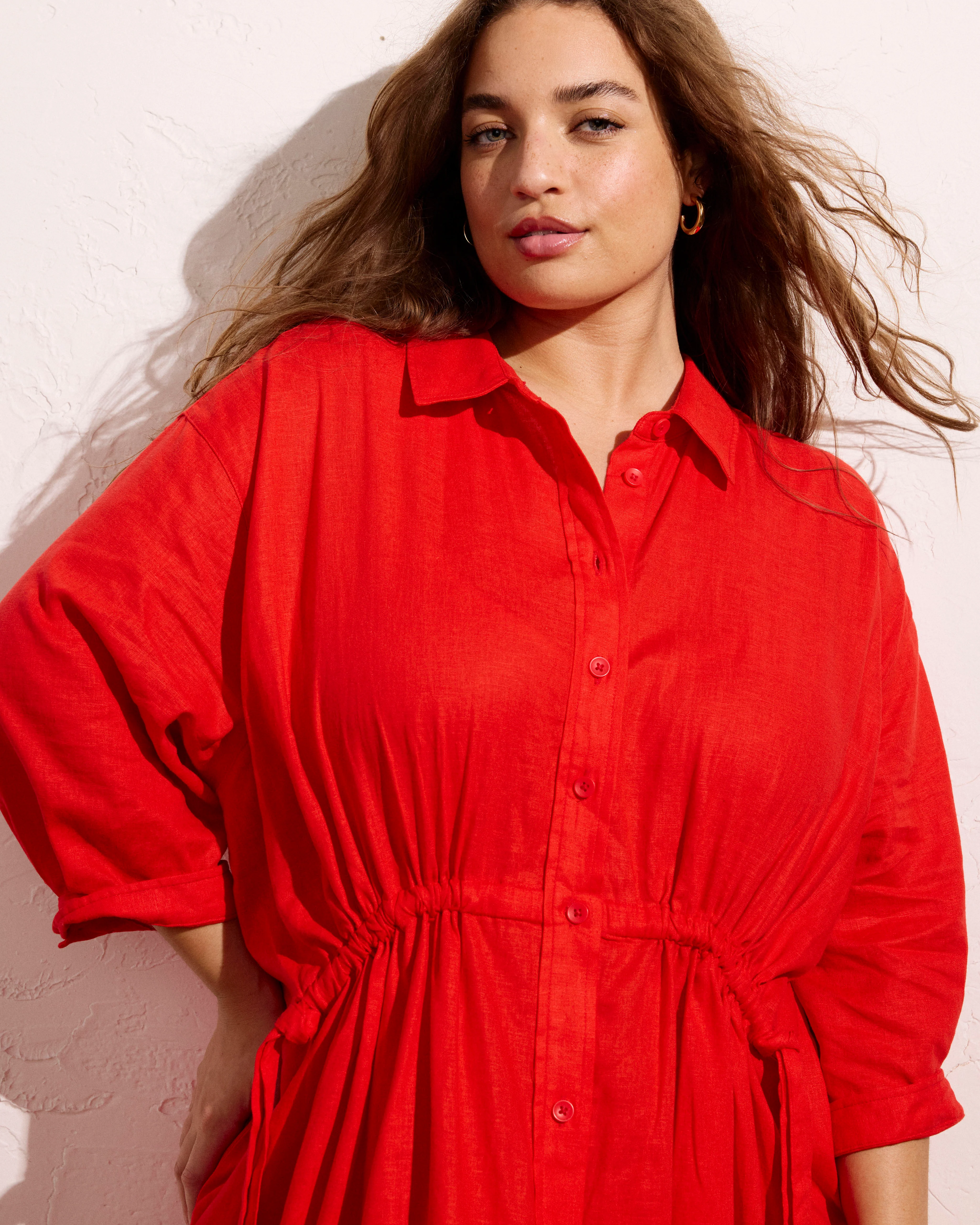 Paros Drawstring Linen Shirtdress - Shoreline Sunset - Image 4