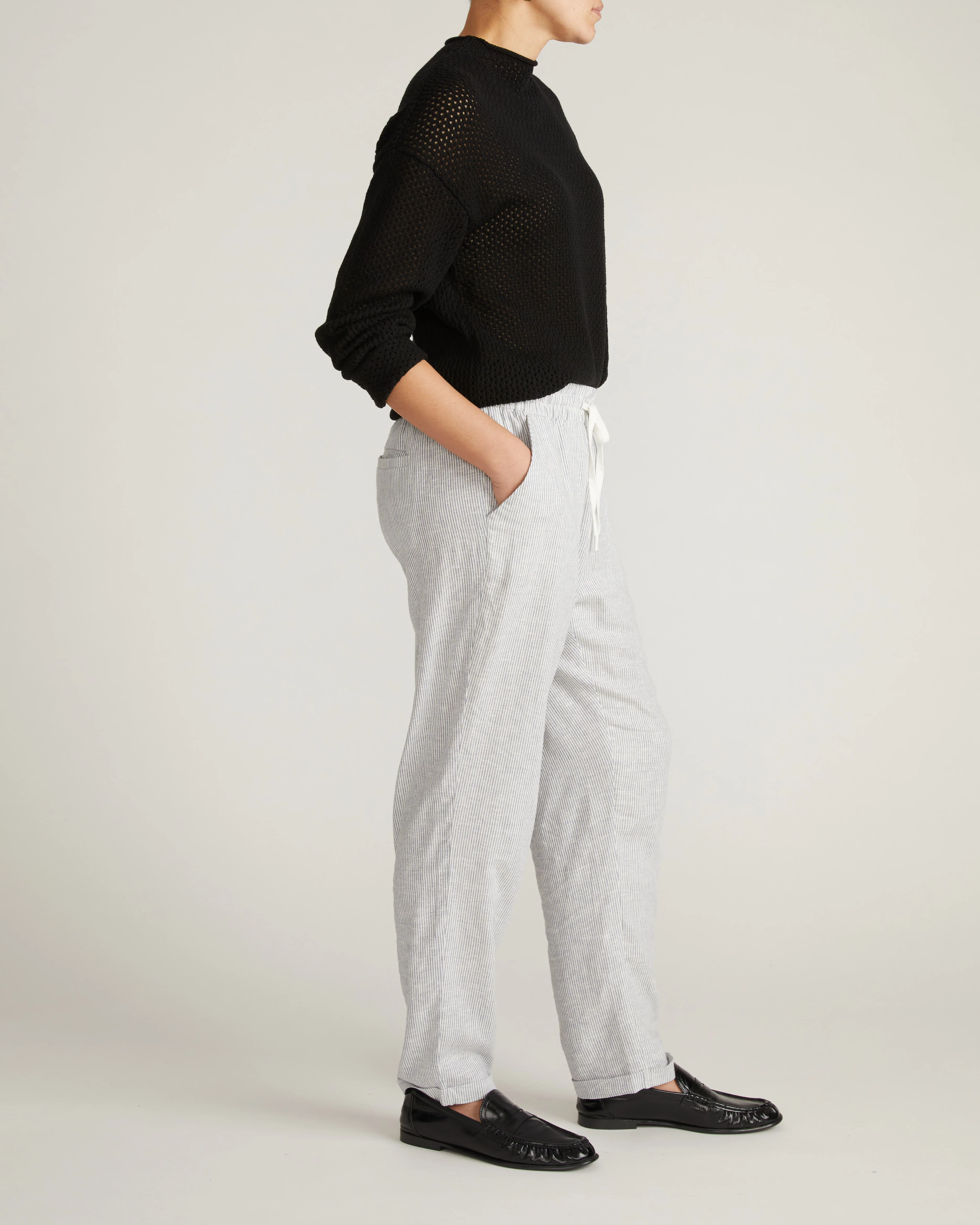 Positano Pointelle Mock Neck Sweater - Black - Image 4