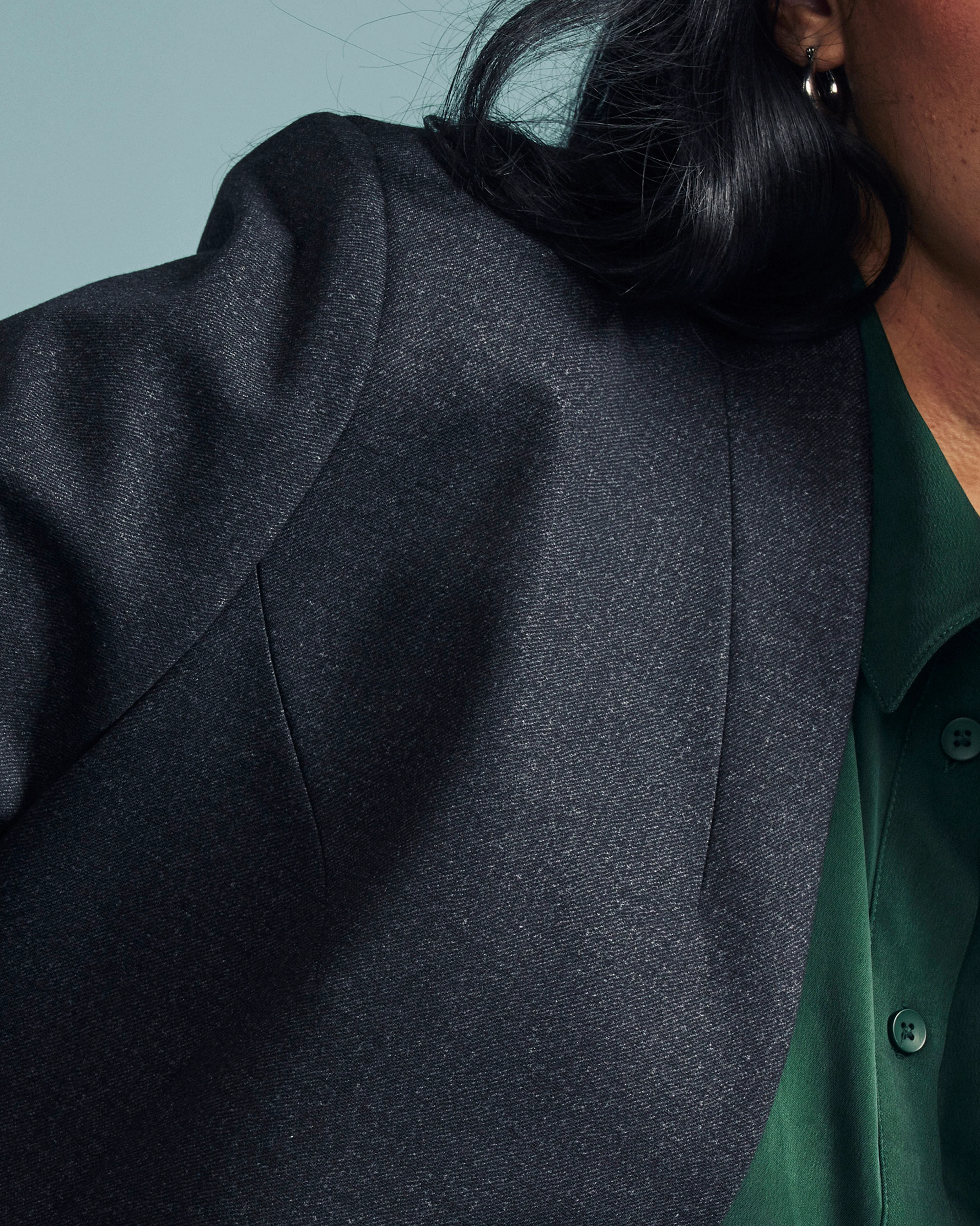PowerPonte Denim Collarless Blazer - Charcoal - Image 4
