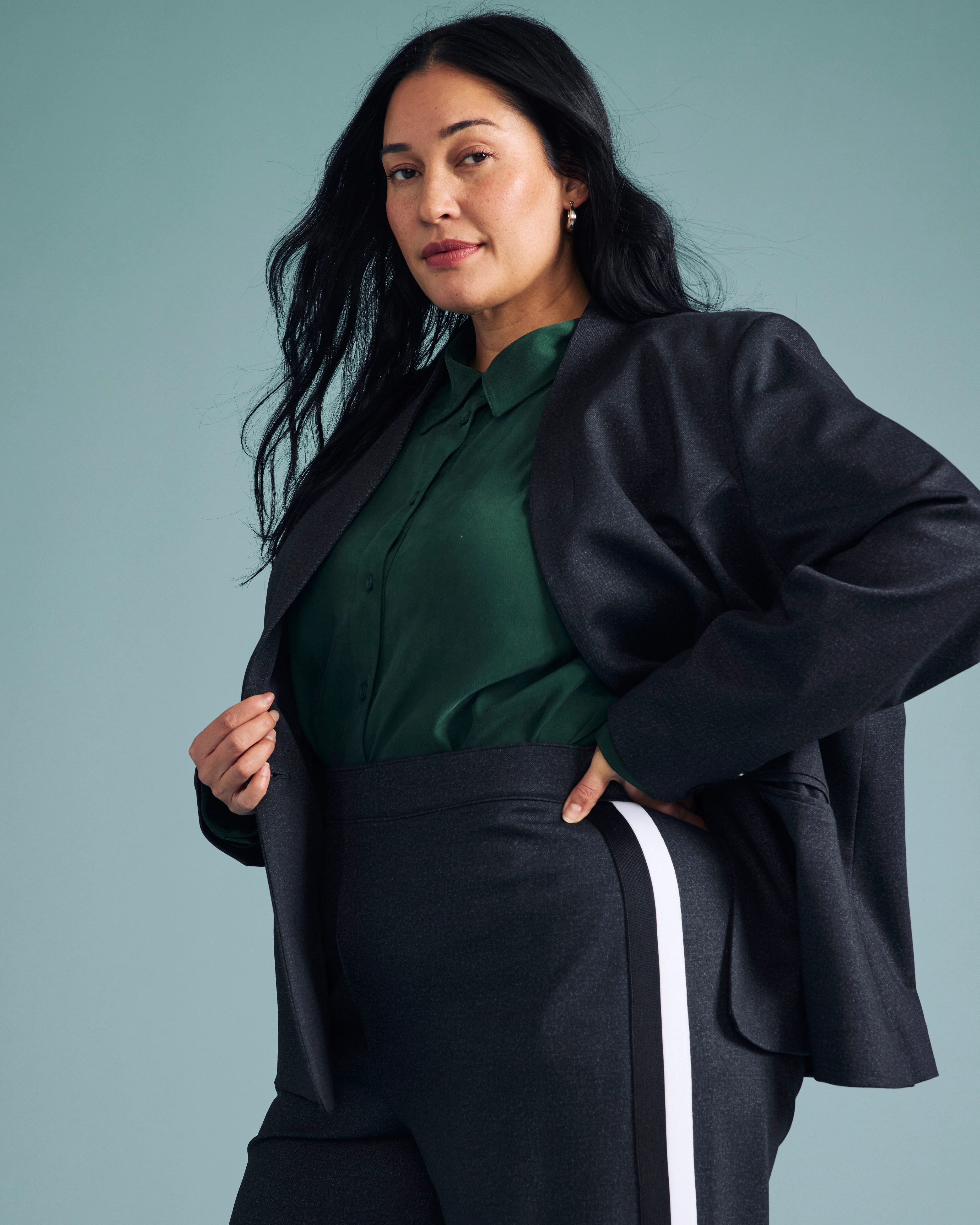PowerPonte Denim Collarless Blazer - Charcoal - Image 8
