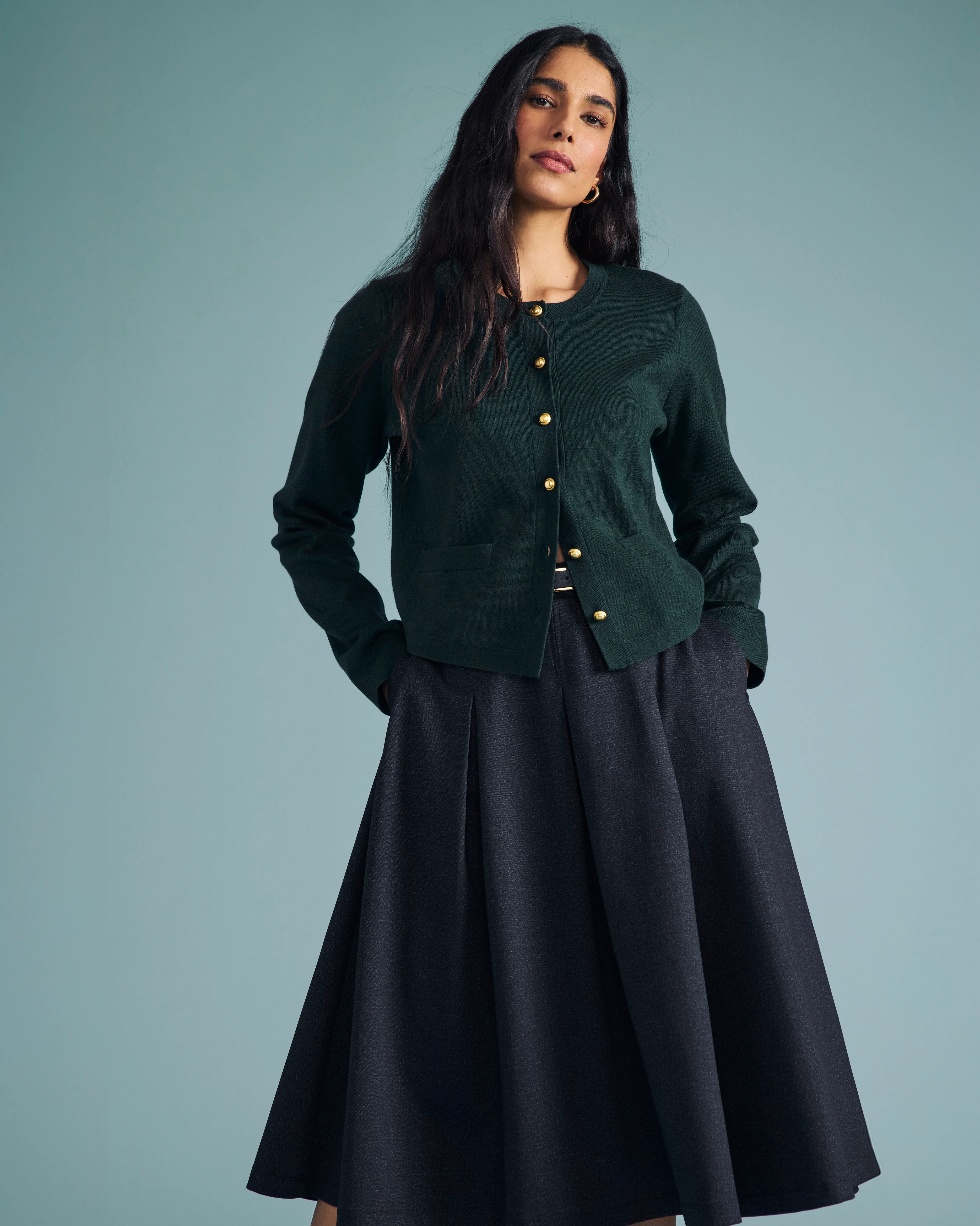 PowerPonte Denim Pleated Skirt - Charcoal - Image 2