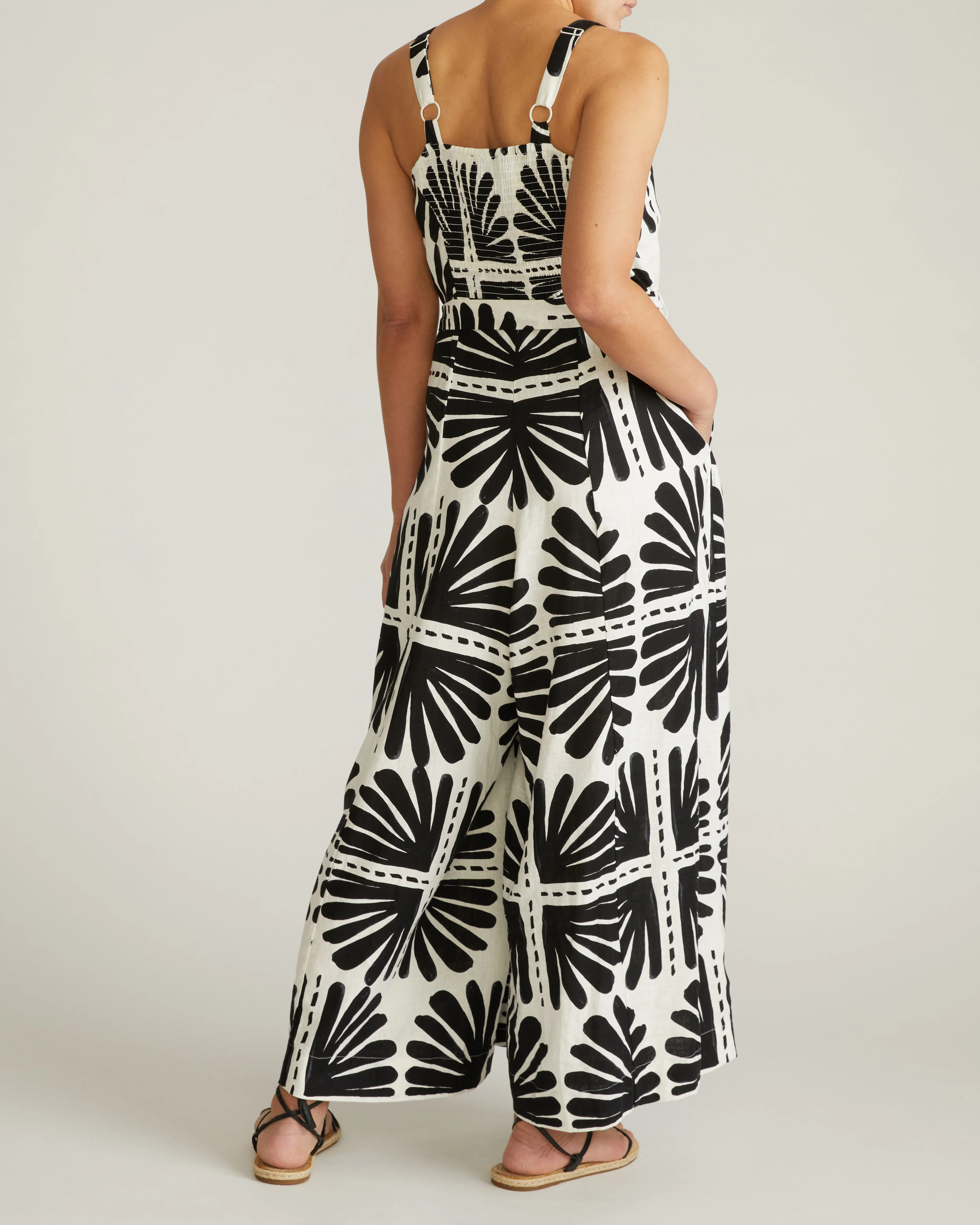 Promenade Linen Jumpsuit - Ink Bloom Print - Image 6