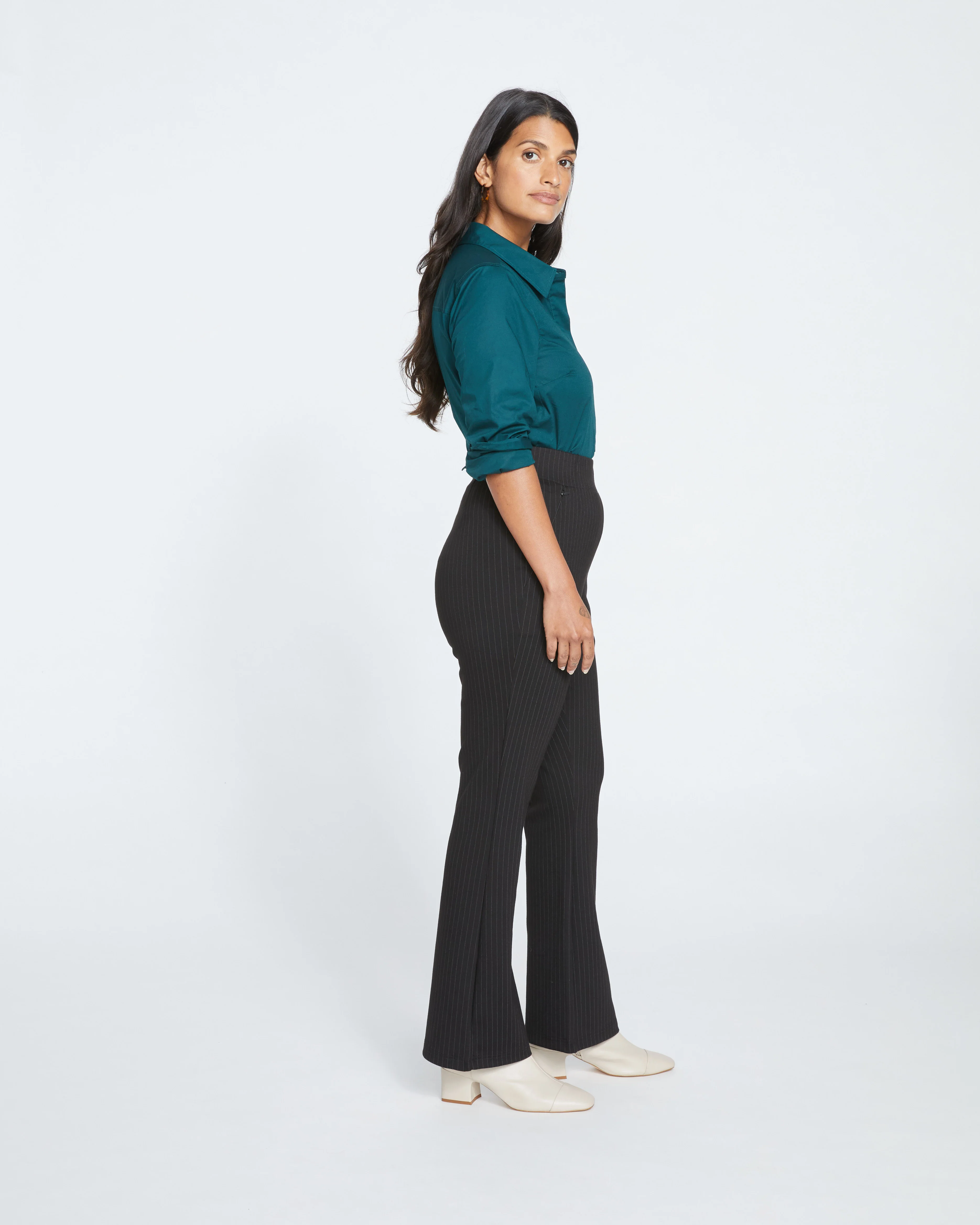 Pull On Bootcut Ponte Pants - Slate Pinstripe - Image 3