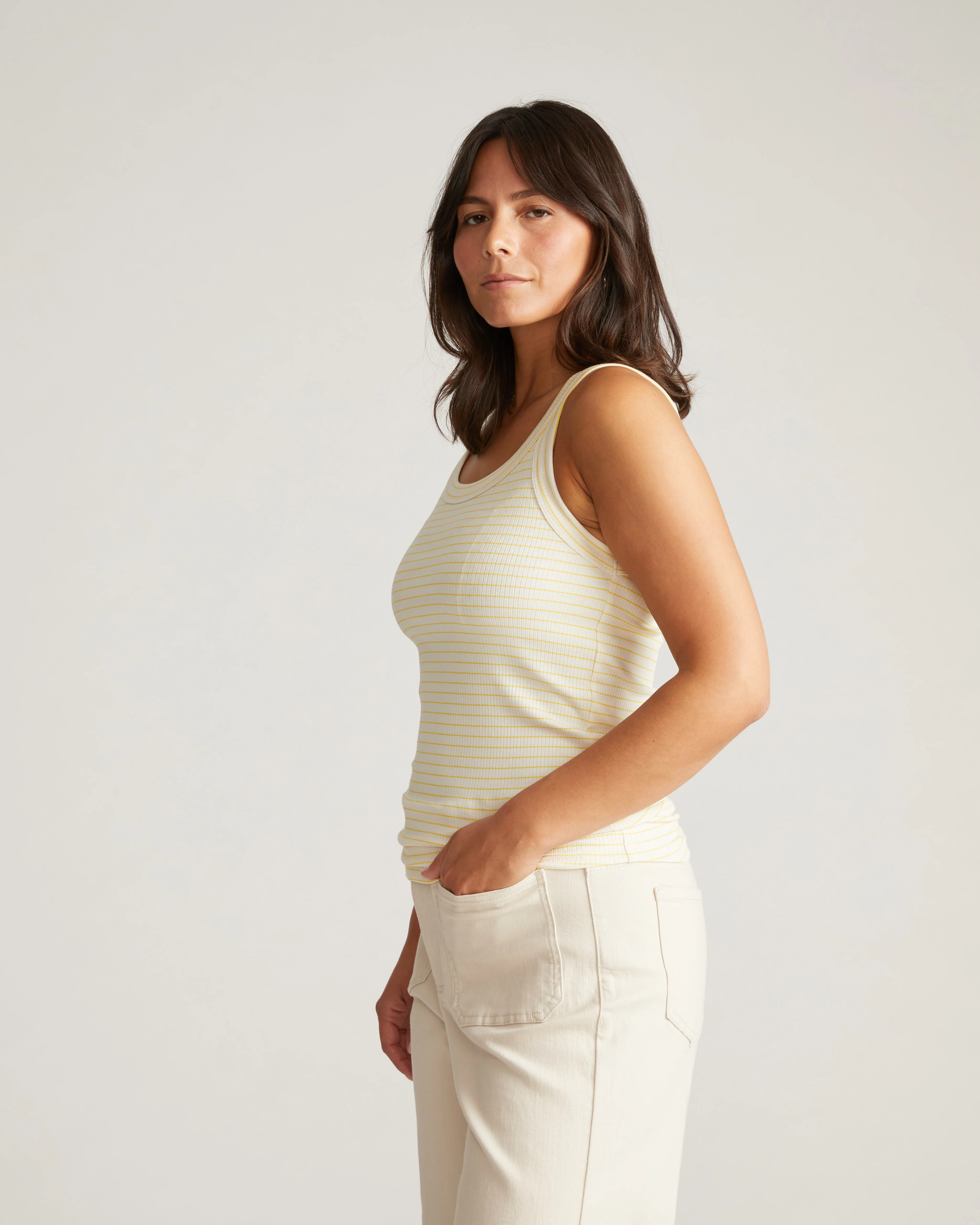 Roitfeld Ribbed Tank - Yellow Microstripe - Image 3