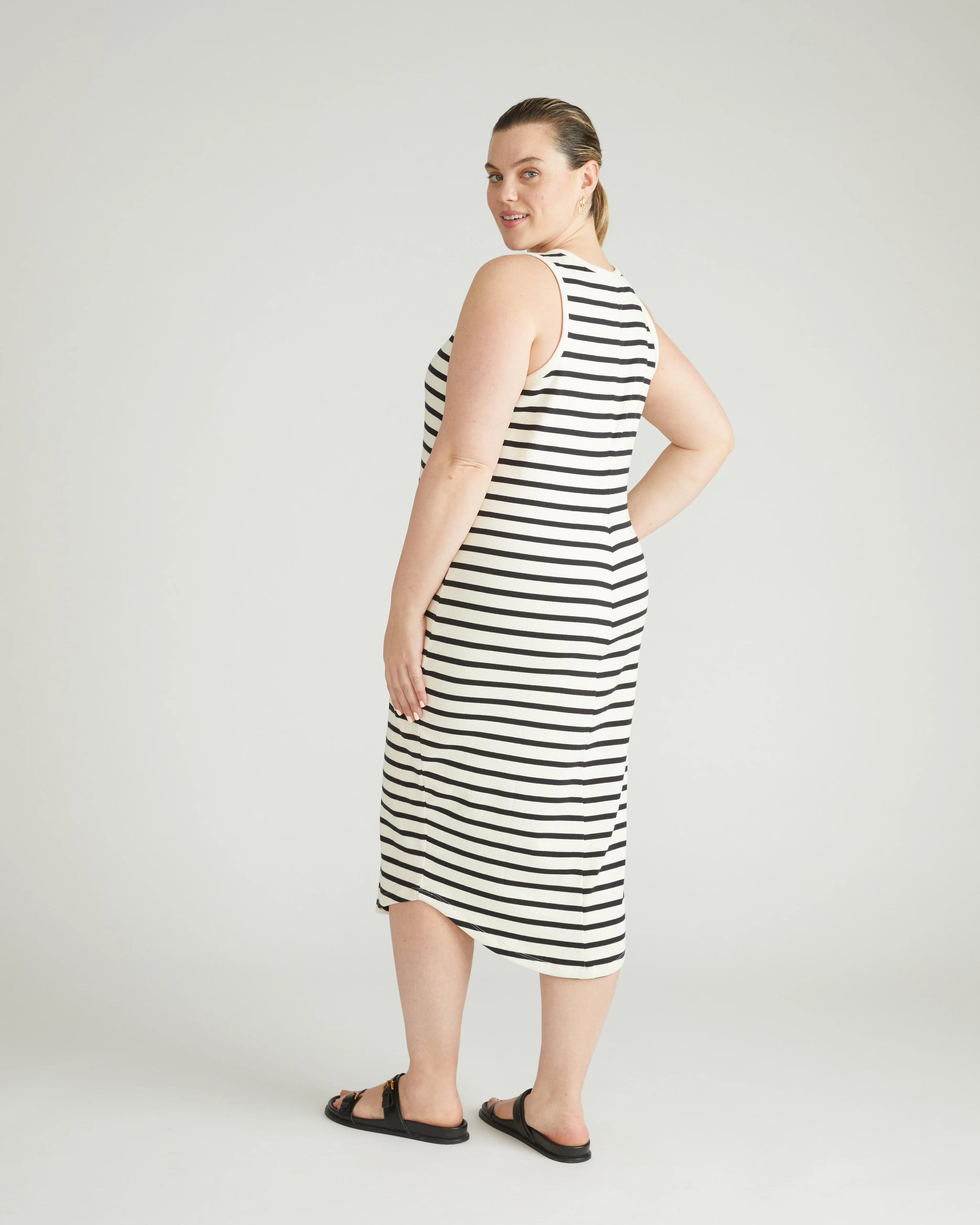 Romera Ribbed Dress - Ecru/Black Stripe - Image 3