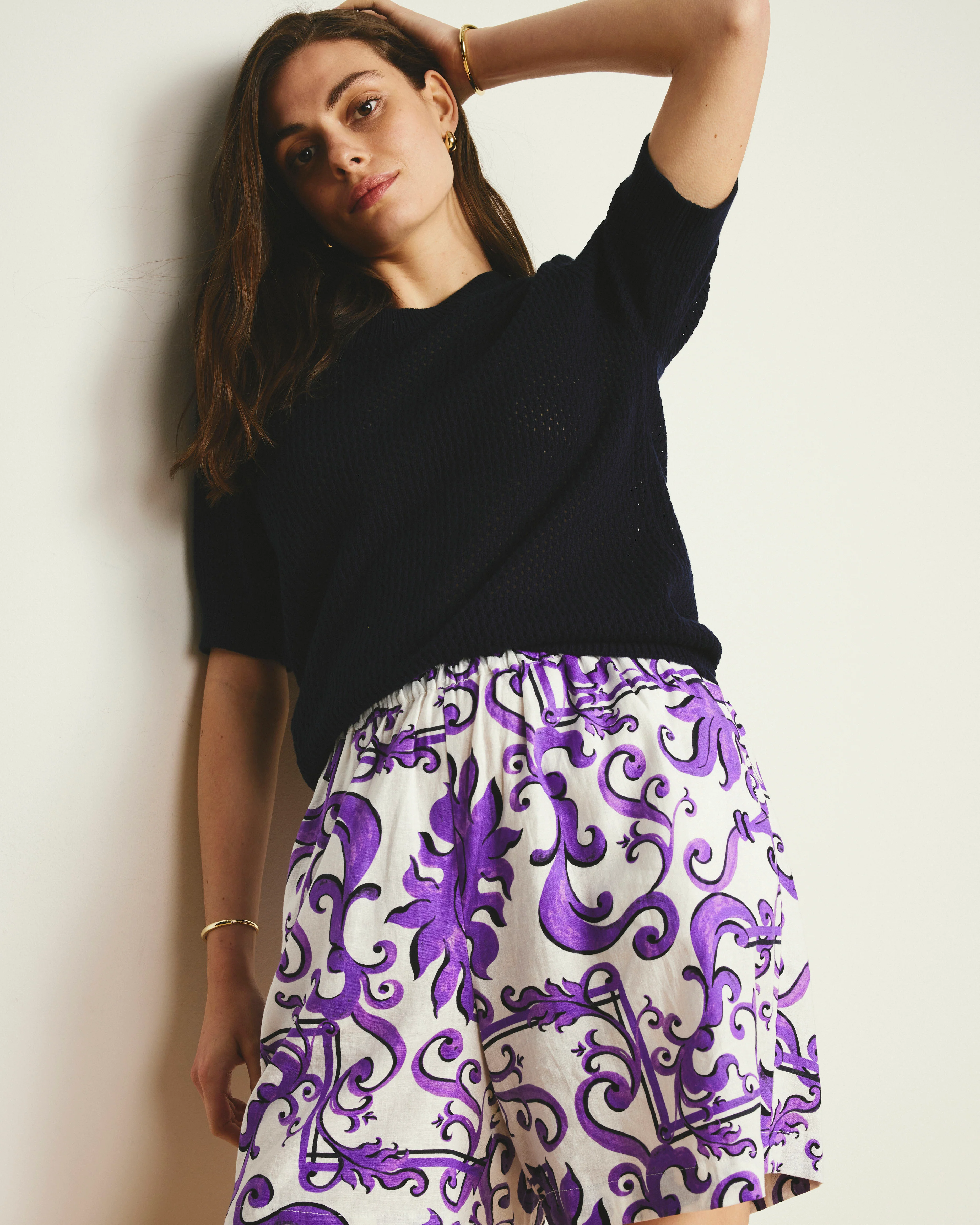 Rosie Pointelle Sweater Top - Navy - Image 2