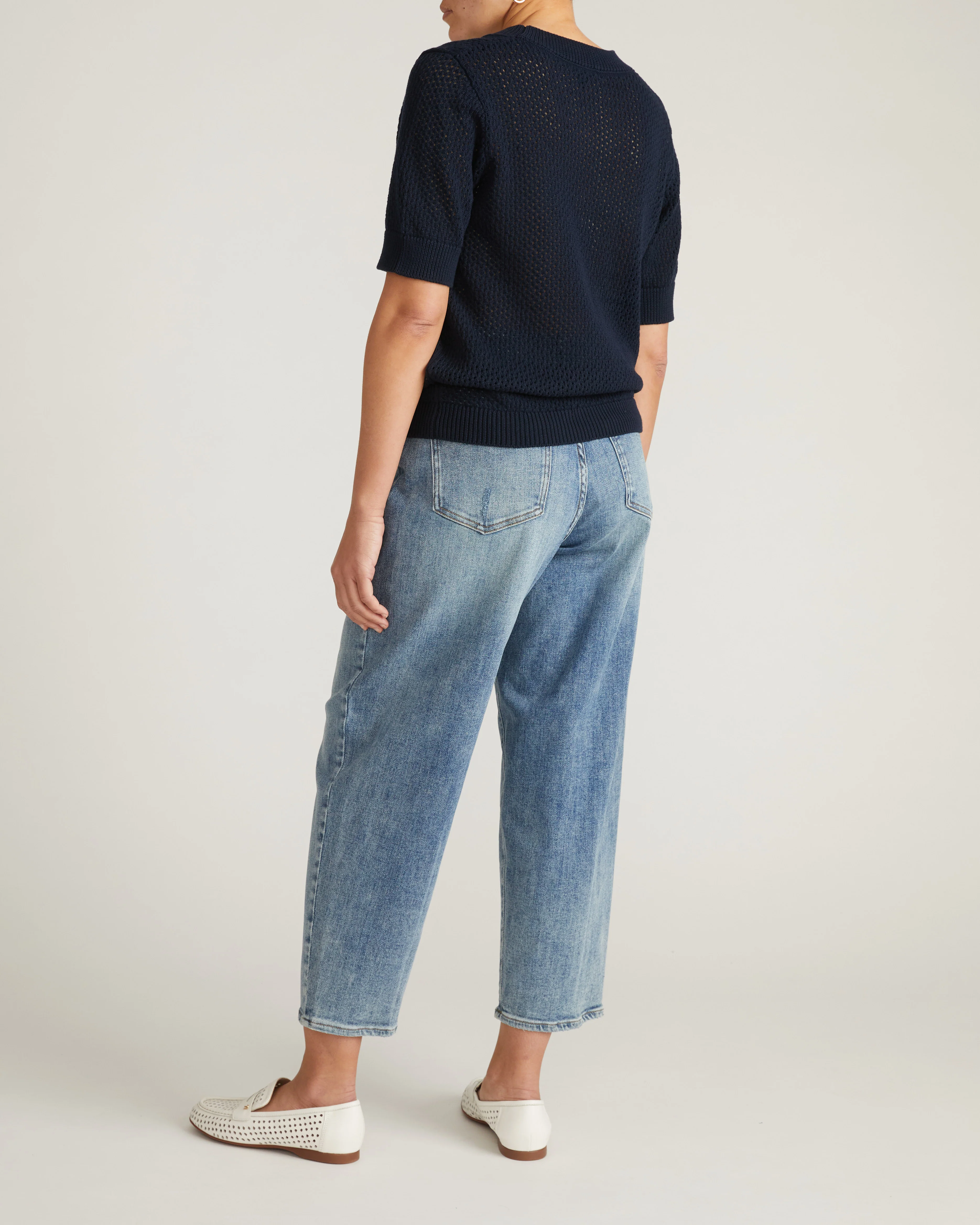 Rosie Pointelle Sweater Top - Navy - Image 5
