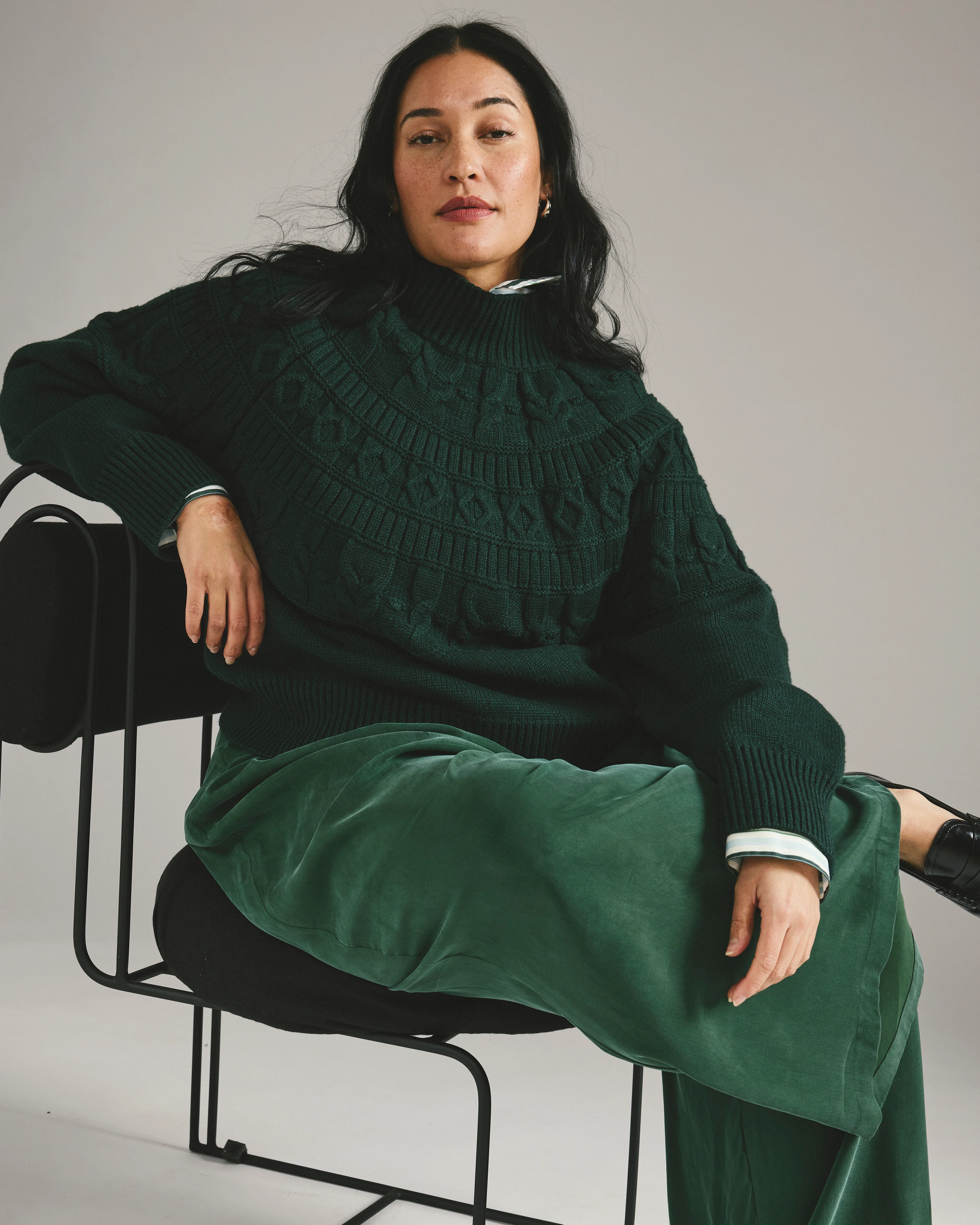 Safiya Cable Knit Sweater - Forest Green - Image 5