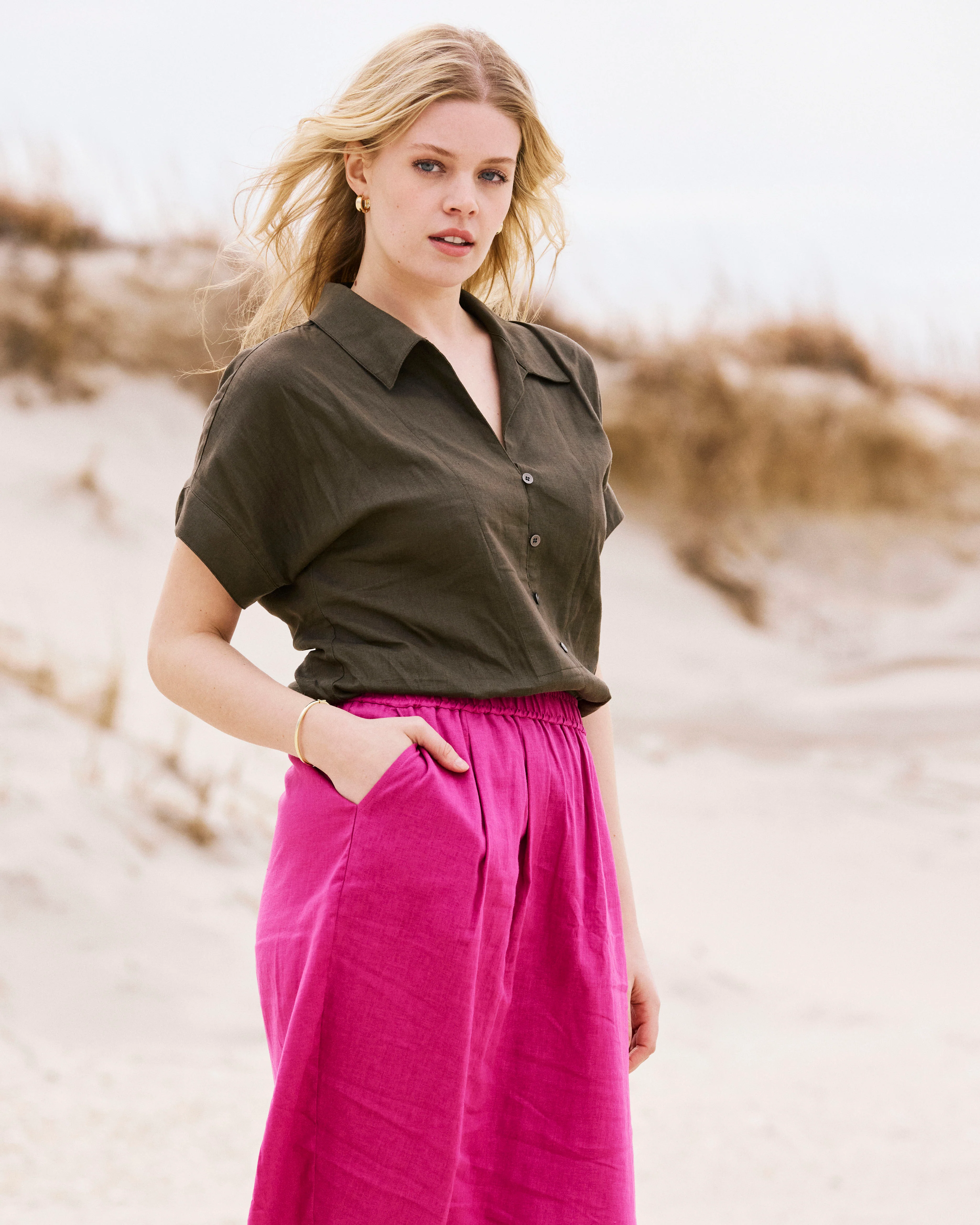Sandy Short Sleeve Stretch Linen Shirt - Camo - Image 2