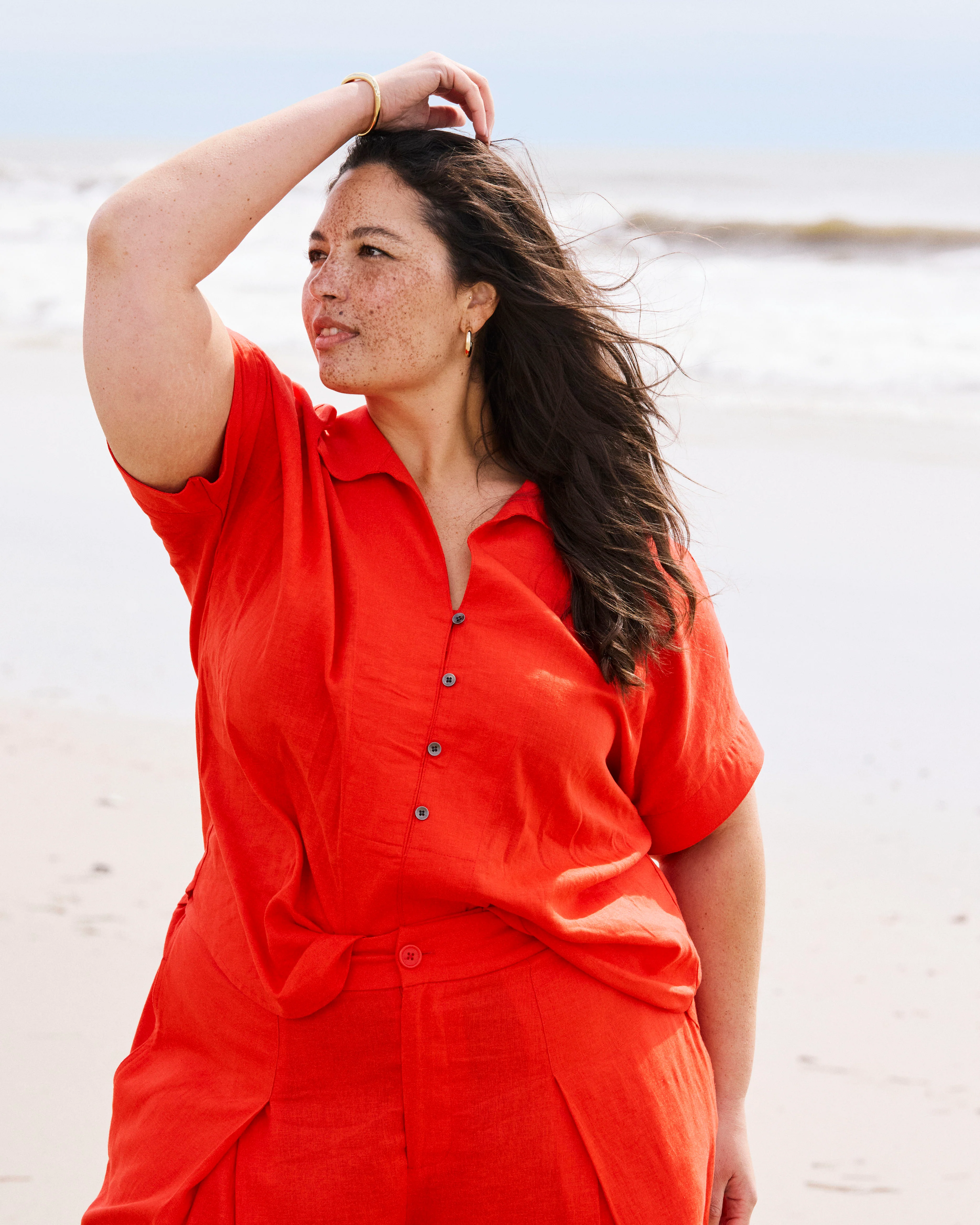Sandy Short Sleeve Stretch Linen Shirt - Shoreline Sunset - Image 6