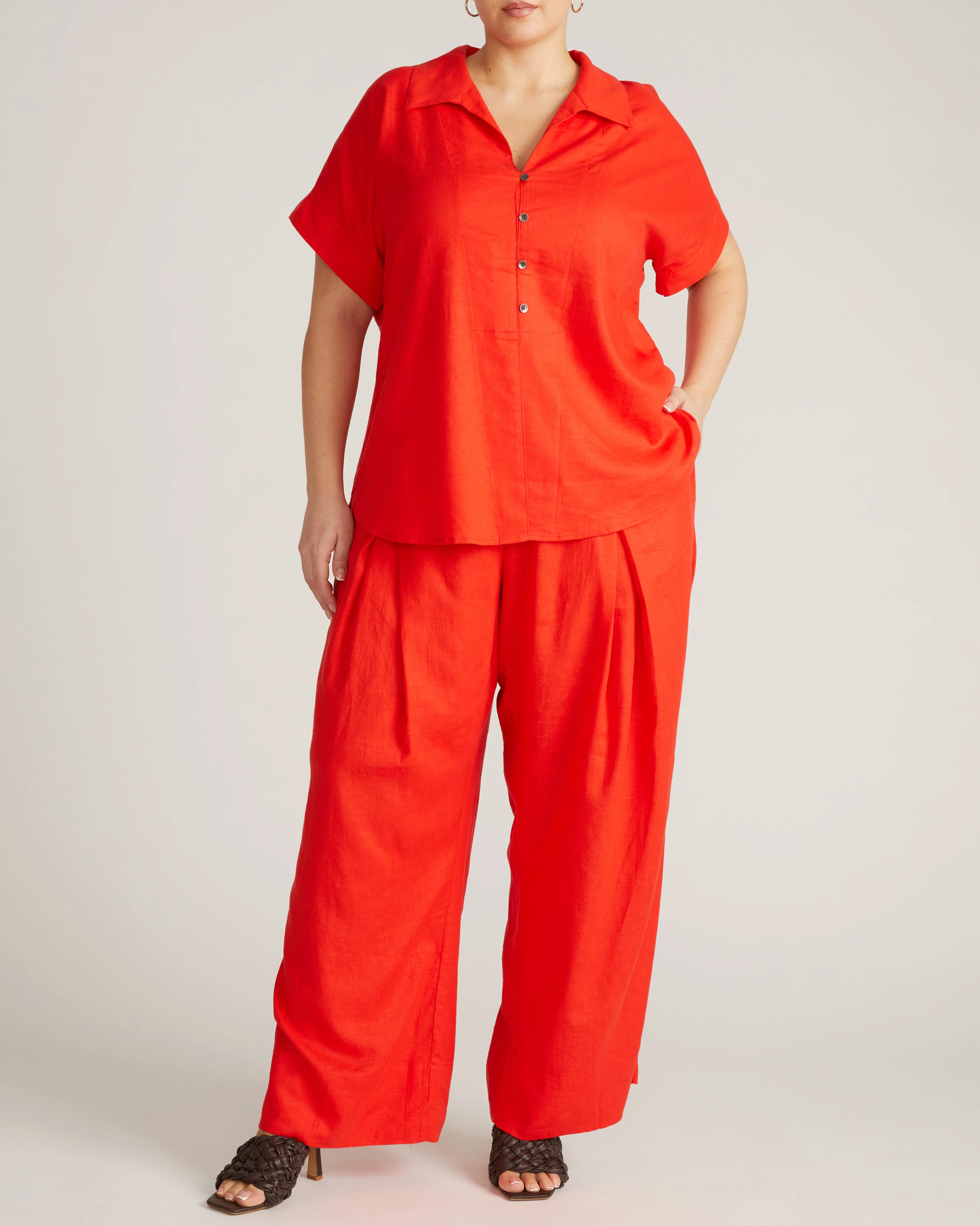 Sandy Short Sleeve Stretch Linen Shirt - Shoreline Sunset - Image 7