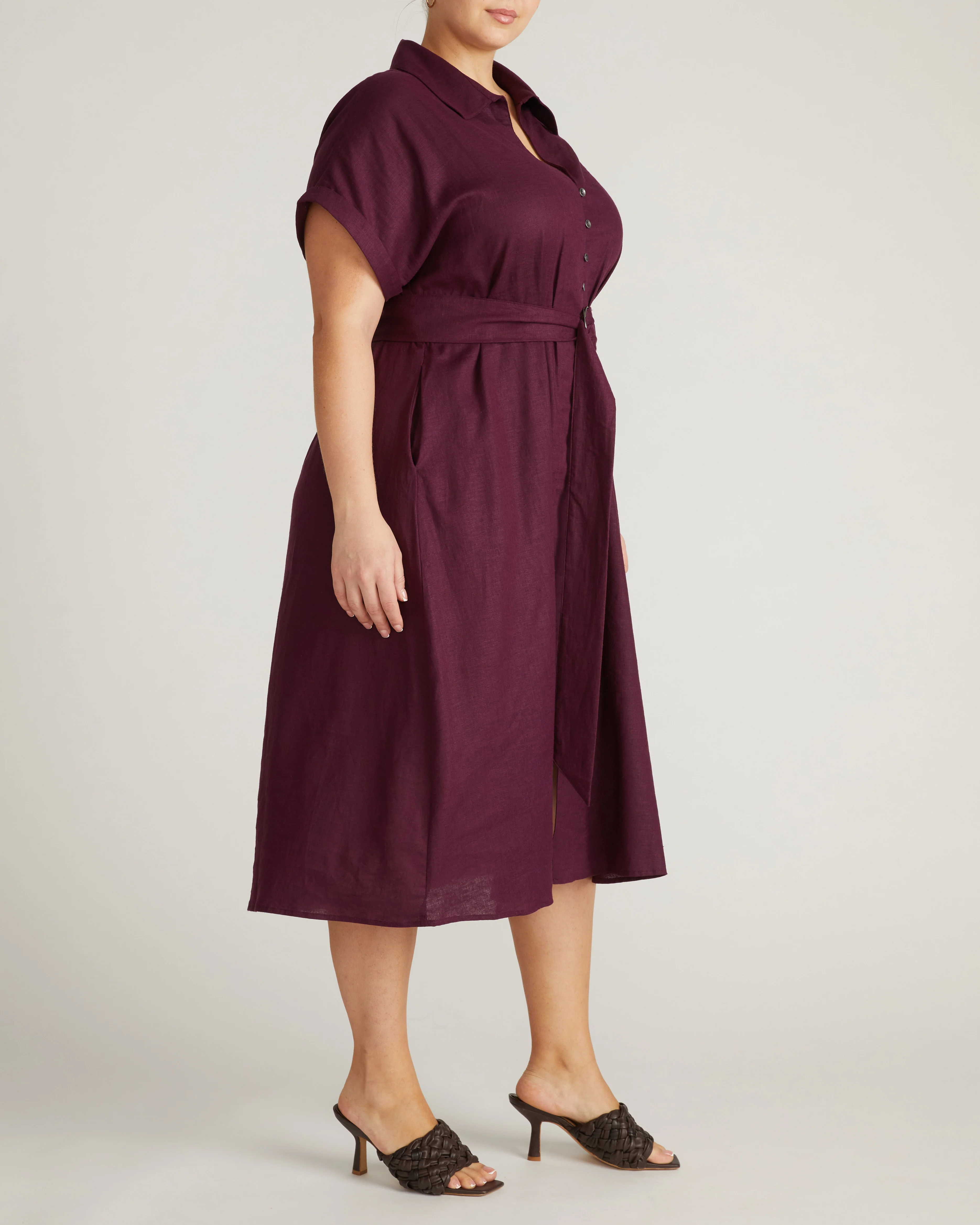 Sandy Stretch Linen Shirtdress - Acai - Image 4