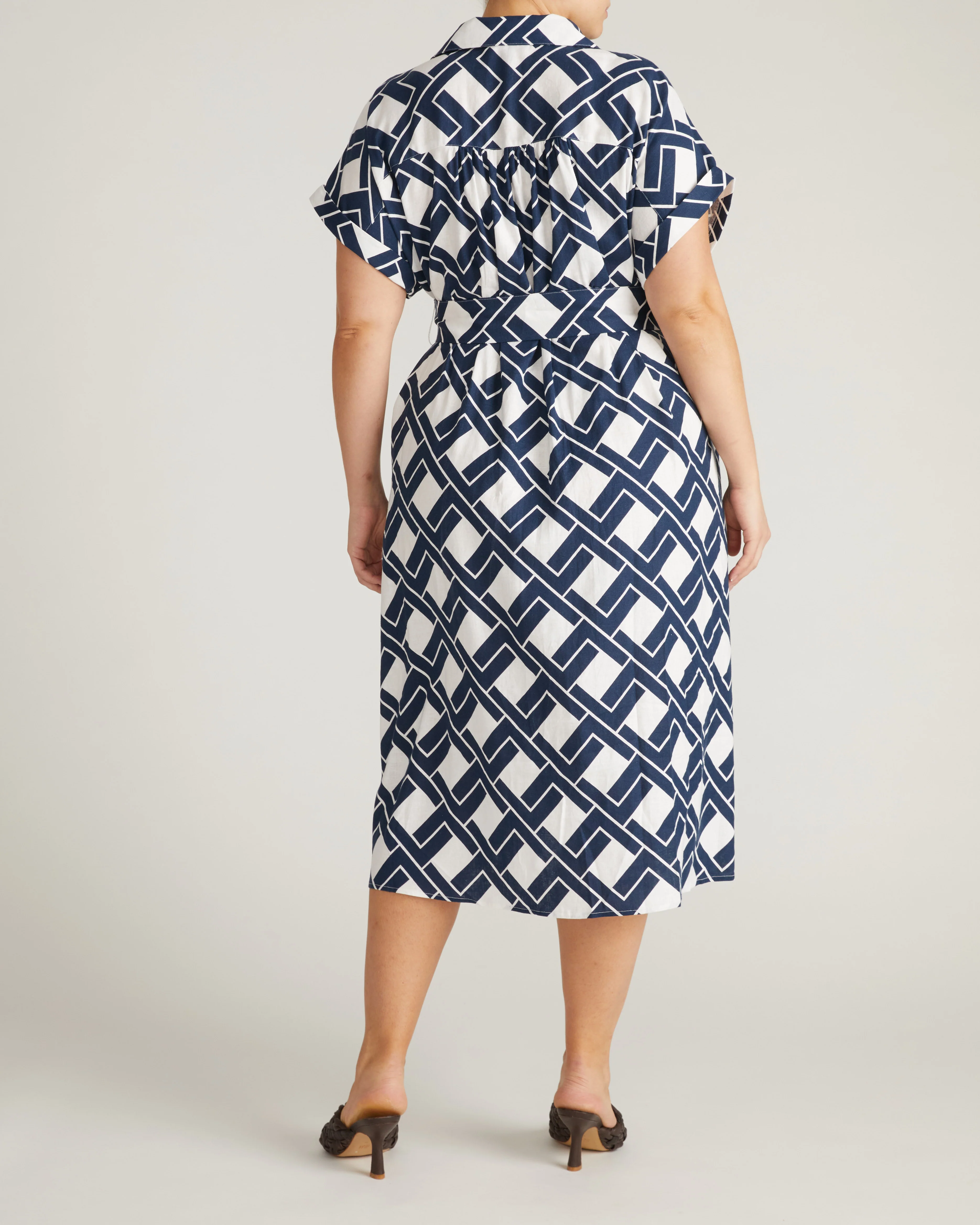 Sandy Stretch Linen Shirtdress - Geometrica Print - Image 4