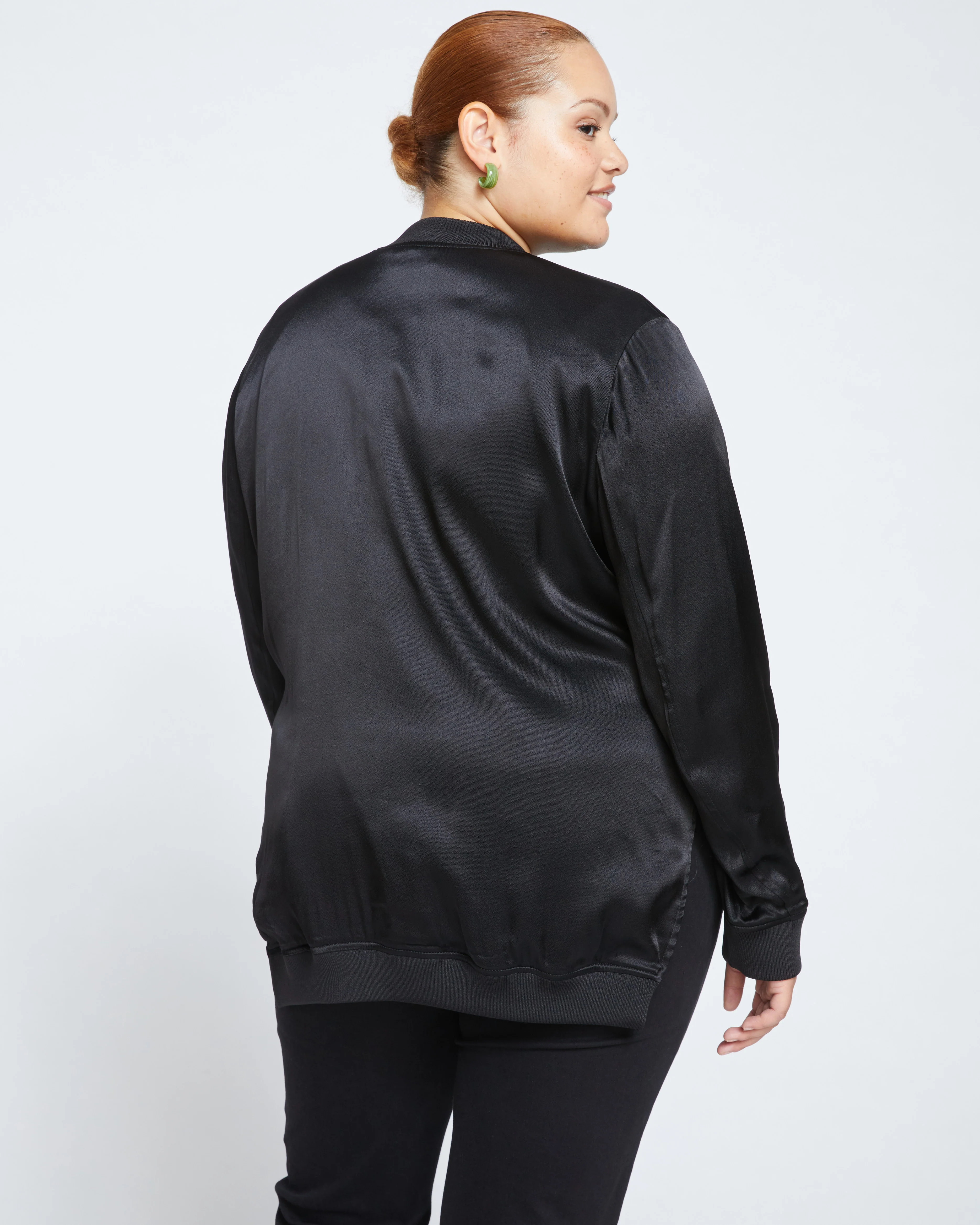 Satin Bomber Jacket - Black - Image 6