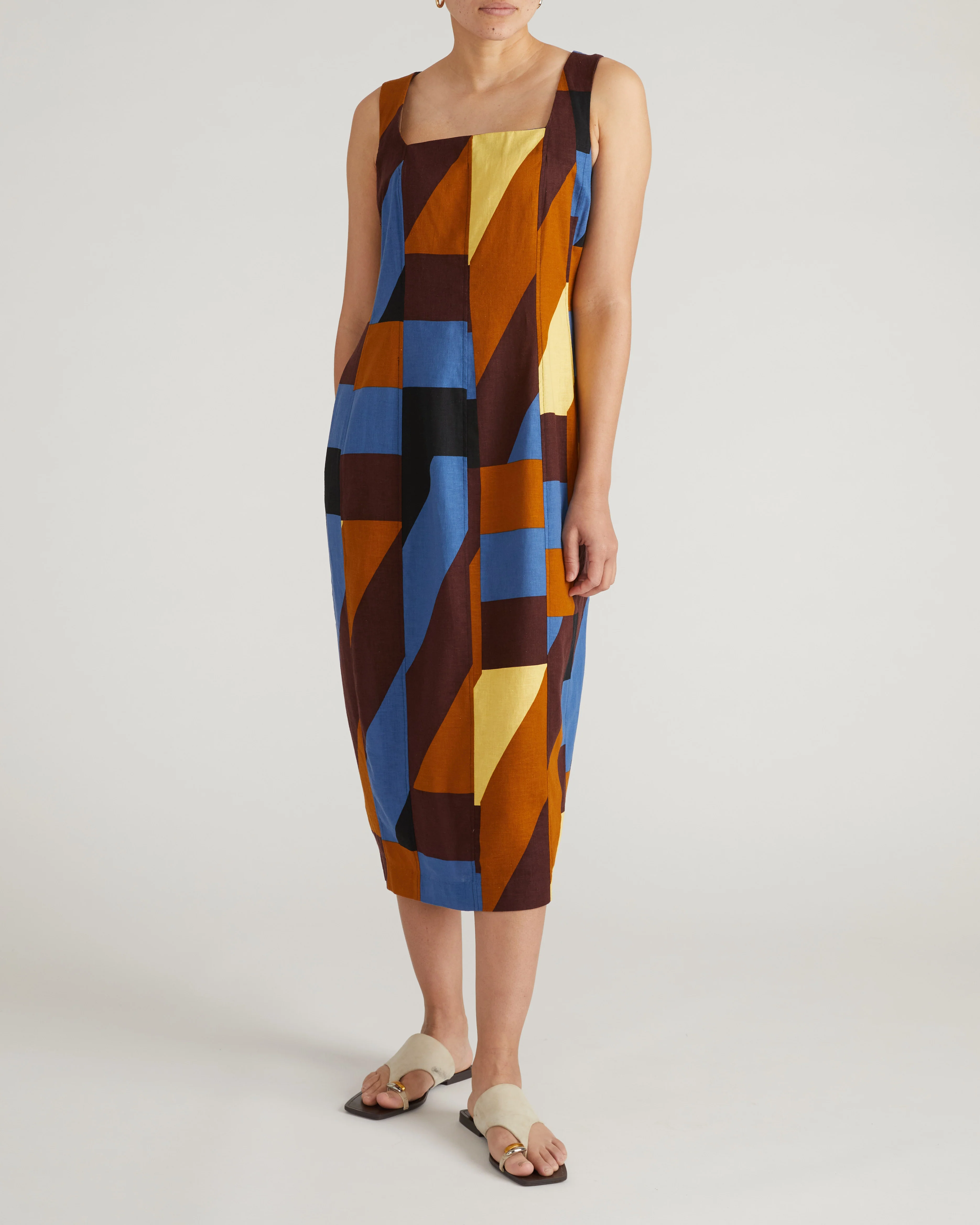 Saulay Square Neck Linen Midi Dress - Beach Ombra Print - Image 6