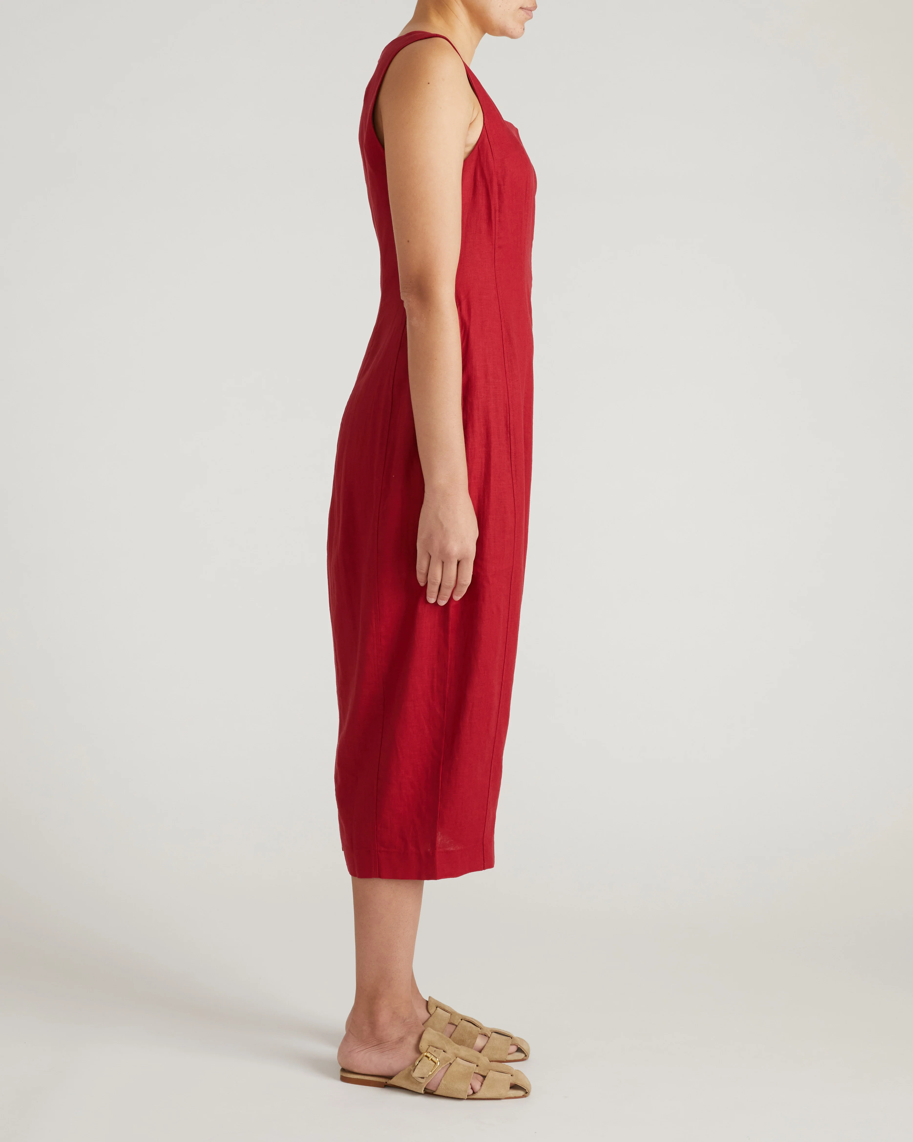 Saulay Square Neck Linen Midi Dress - Vibrant Red - Image 4