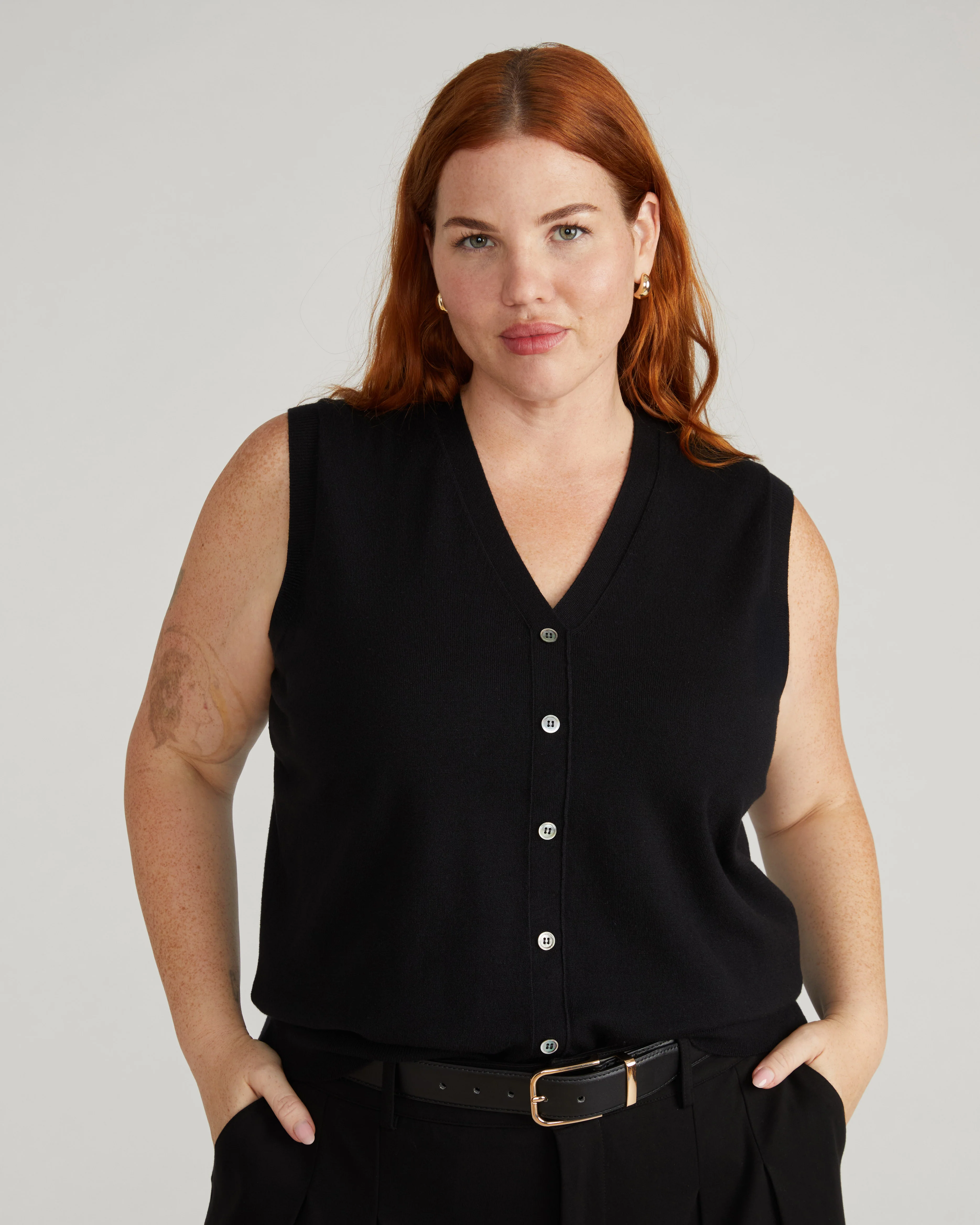 Savvy Fine Knit Cardigan Vest - Black - Image 5