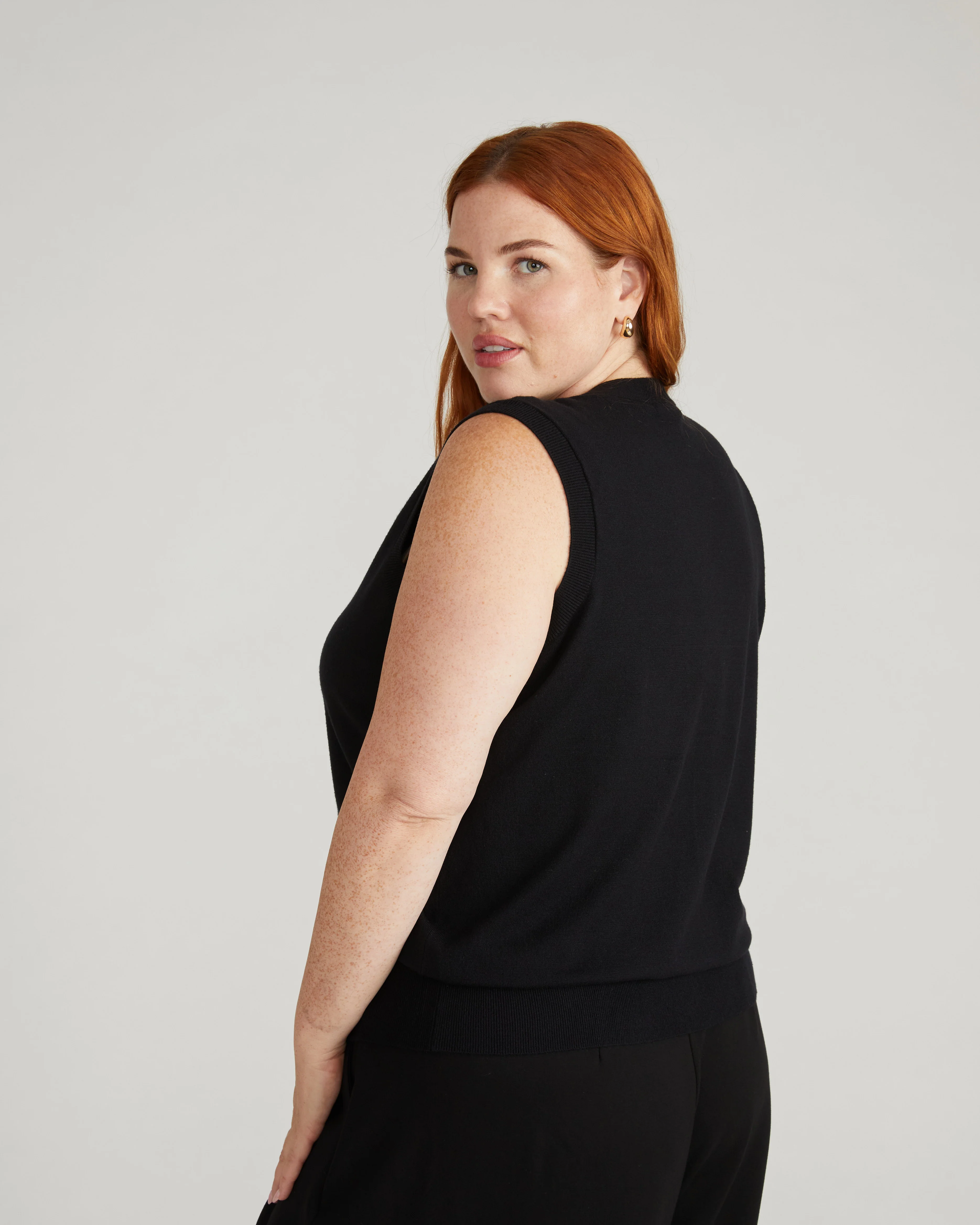 Savvy Fine Knit Cardigan Vest - Black - Image 6