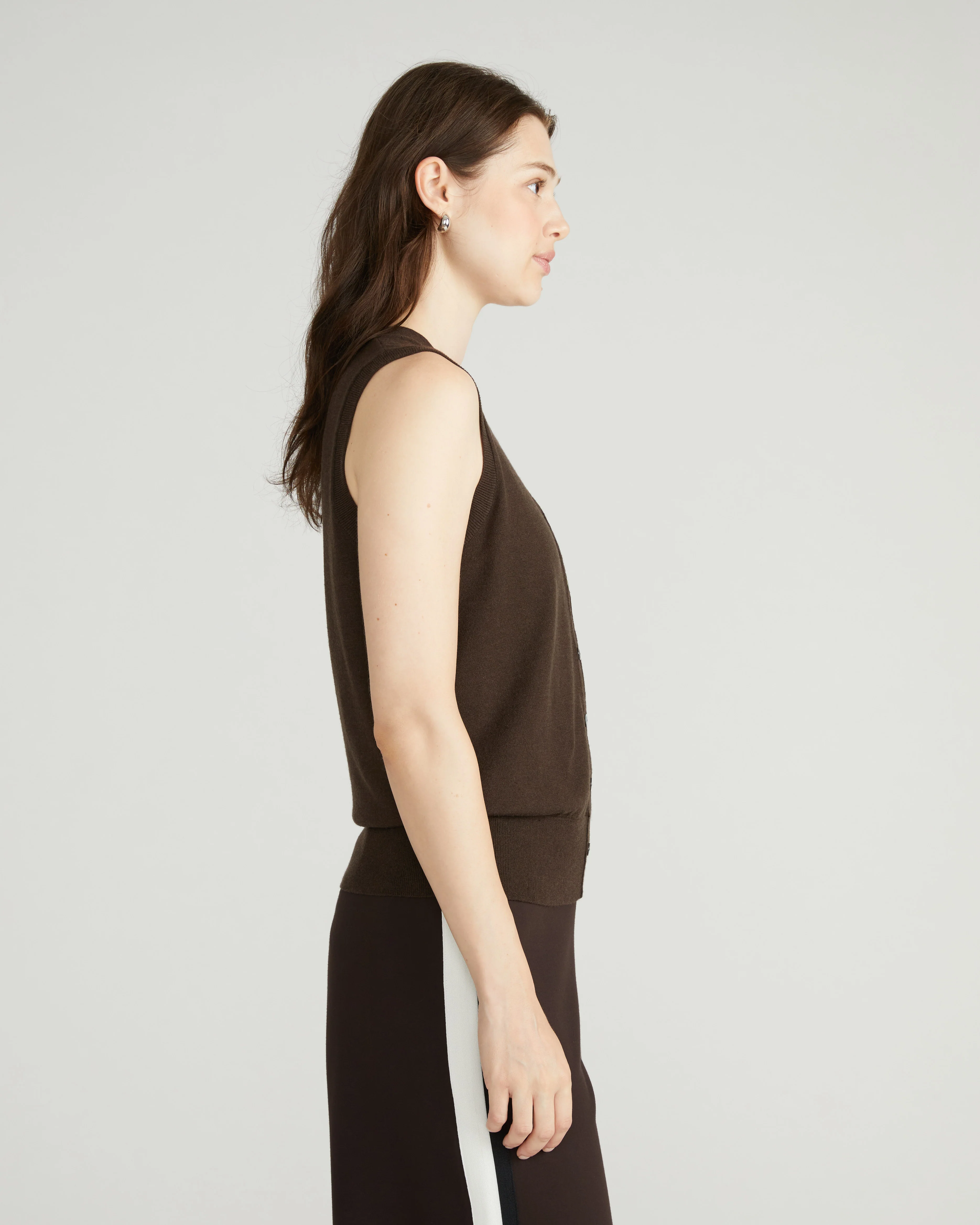 Savvy Fine Knit Cardigan Vest - Espresso - Image 4